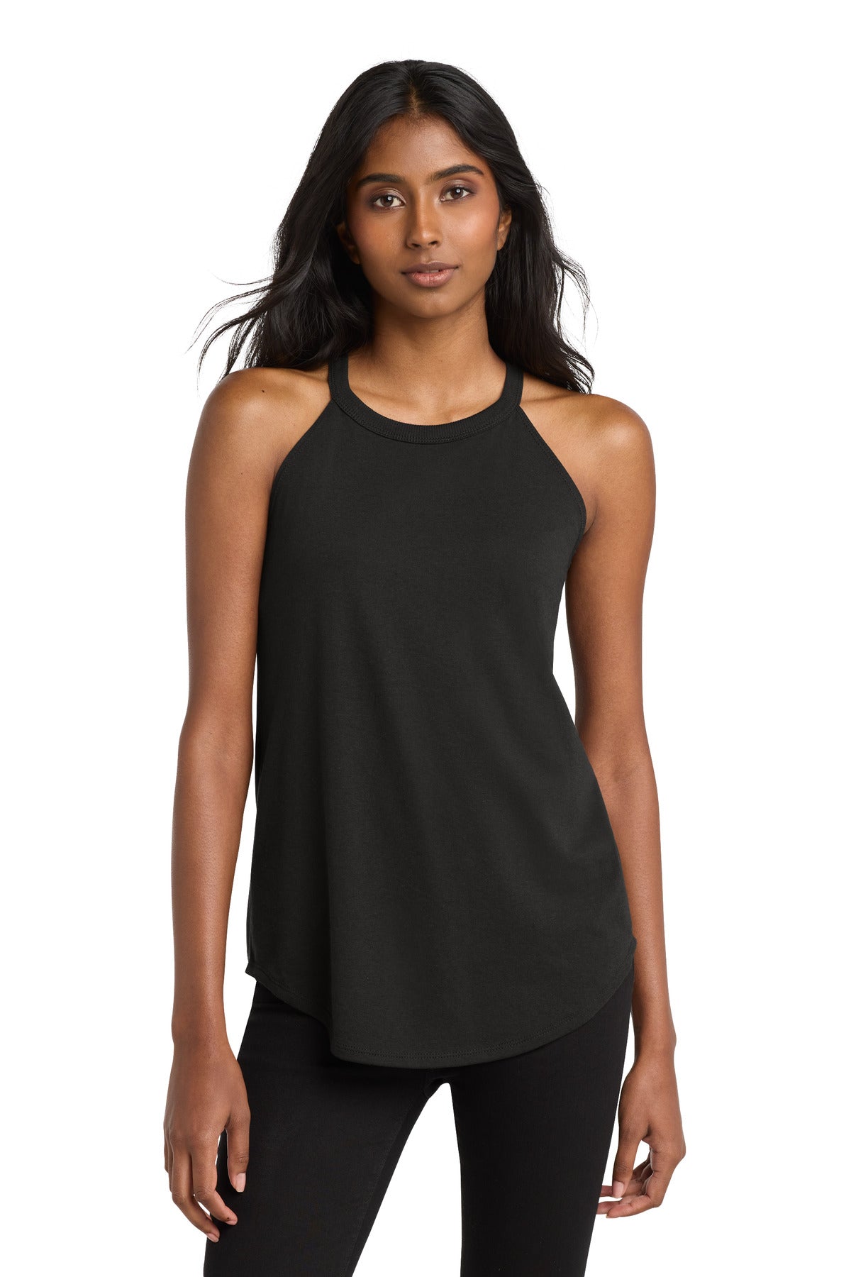 District Women's Perfect Tri Rocker Tank. DT137L - Black - front