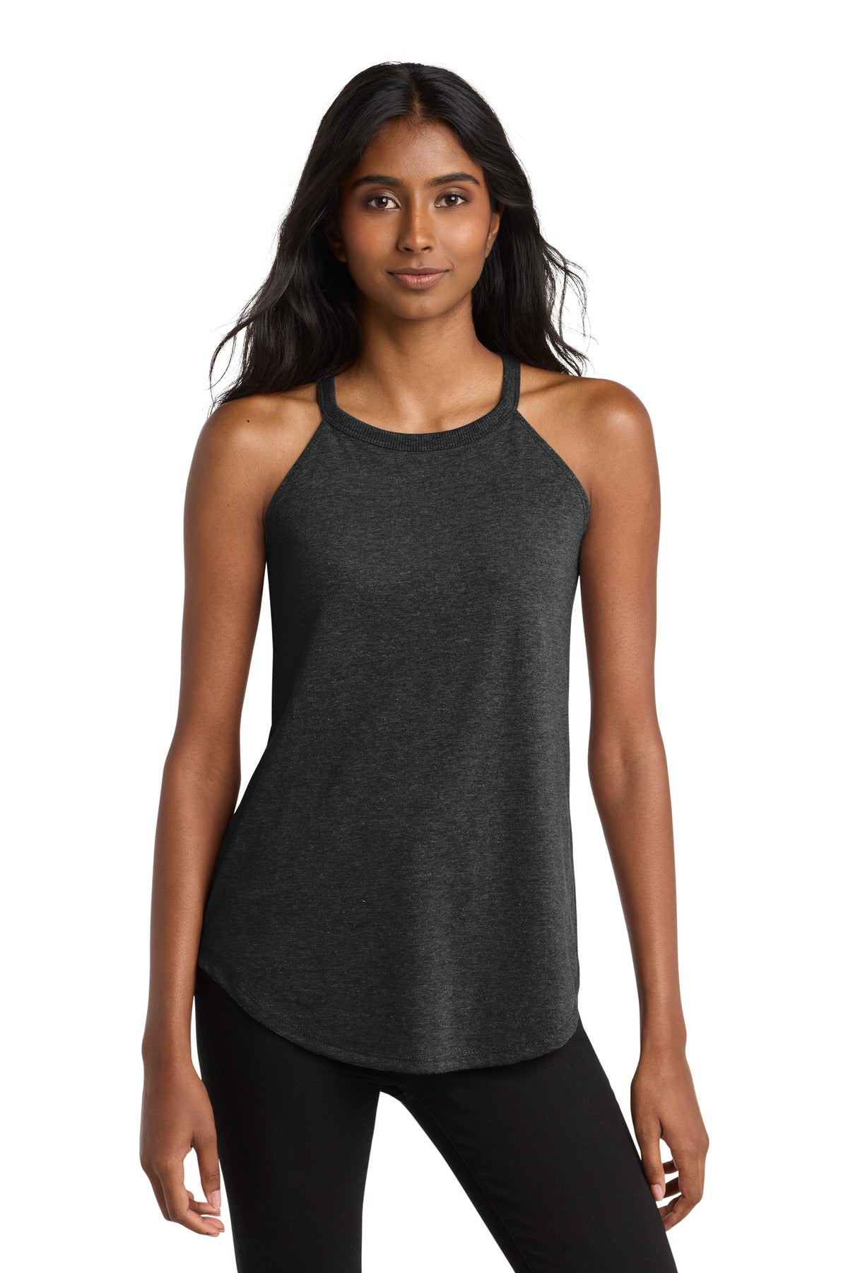 District Women's Perfect Tri Rocker Tank. DT137L - Black Frost - front