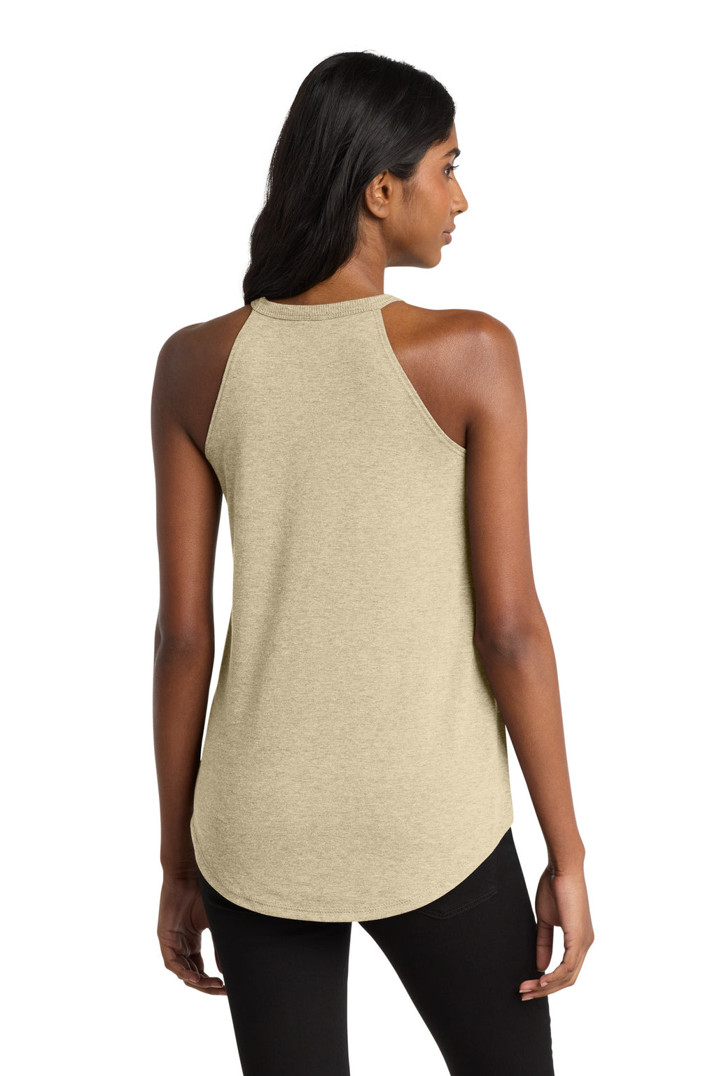 District Women's Perfect Tri Rocker Tank. DT137L - Desert Tan Heather - back