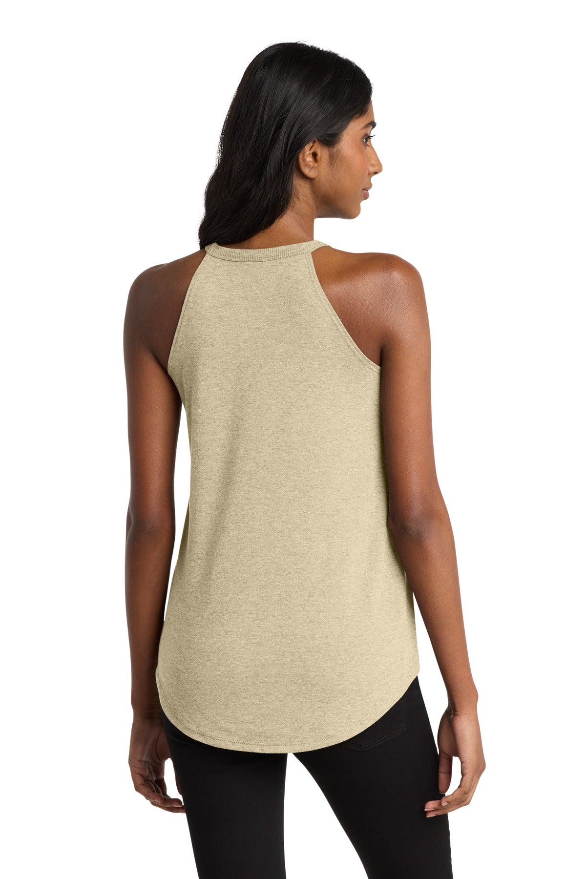 District Women's Perfect Tri Rocker Tank. DT137L - Desert Tan Heather - back