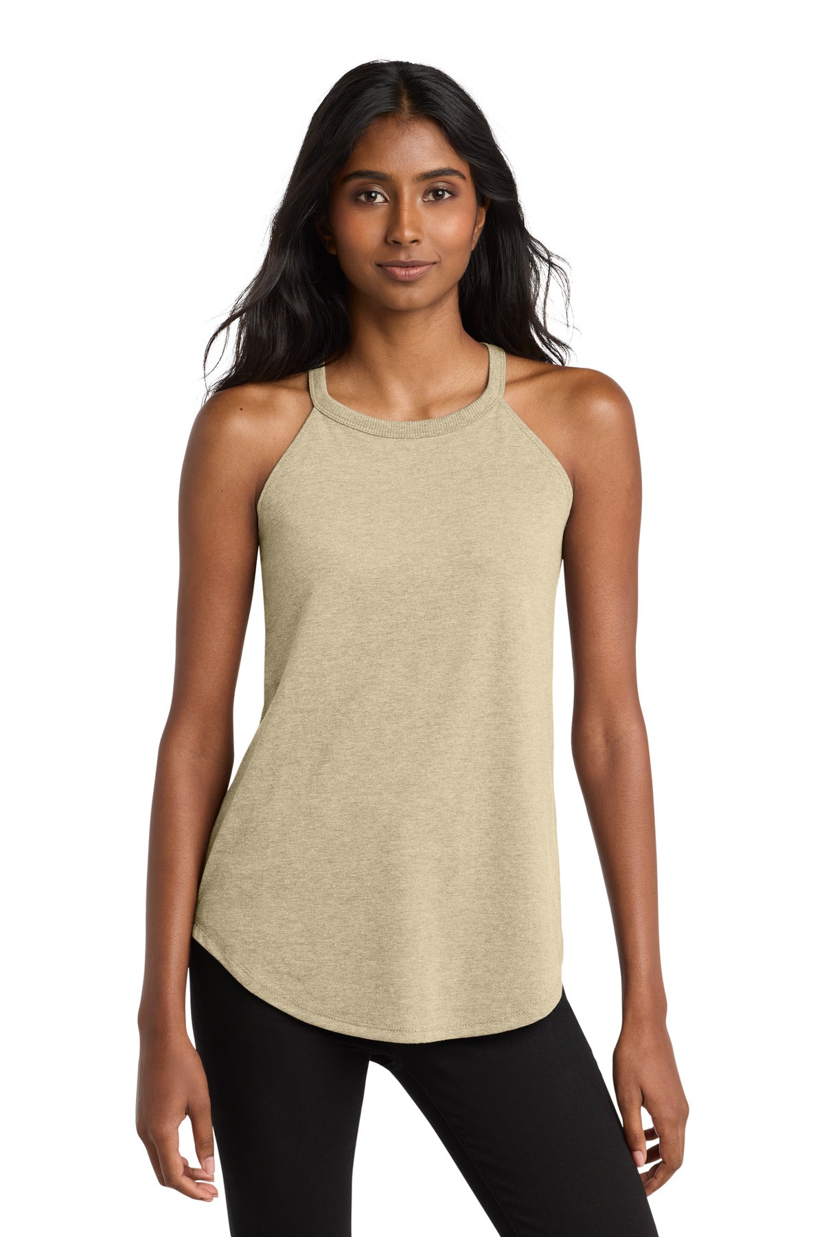 District Women's Perfect Tri Rocker Tank. DT137L - Desert Tan Heather - front
