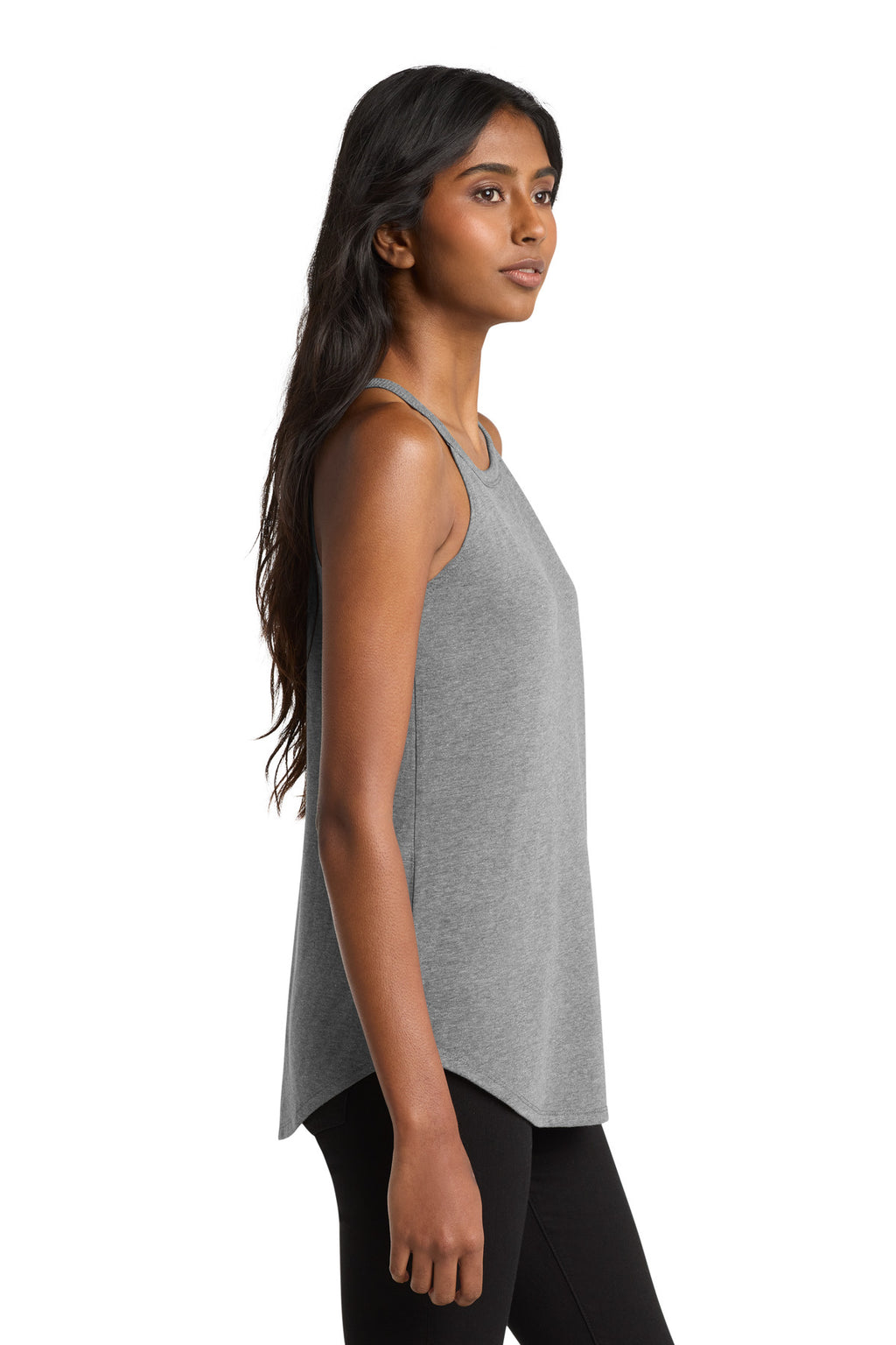 District Women's Perfect Tri Rocker Tank. DT137L - Grey Frost - side