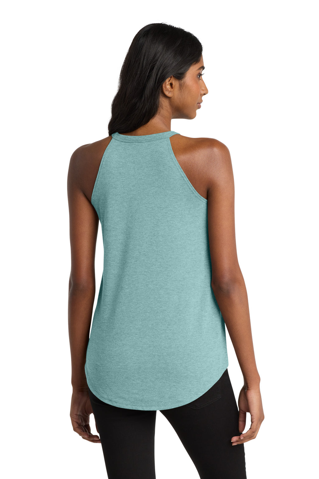 District Women's Perfect Tri Rocker Tank. DT137L - Heathered Eucalyptus Blue - back