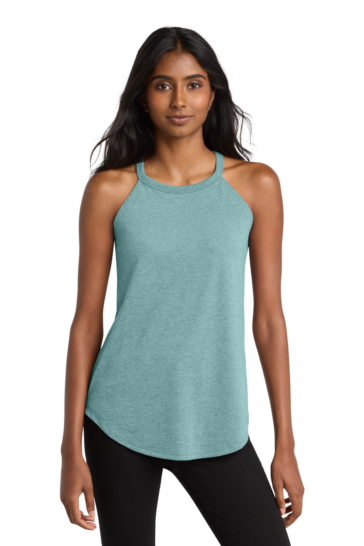 District Women's Perfect Tri Rocker Tank. DT137L - Heathered Eucalyptus Blue - front
