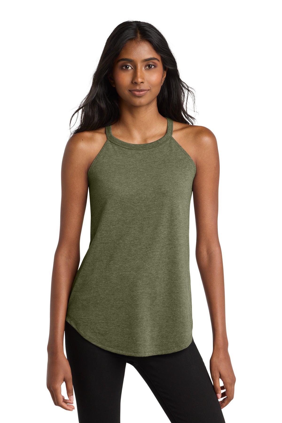 District Women's Perfect Tri Rocker Tank. DT137L - Military Green Frost - front