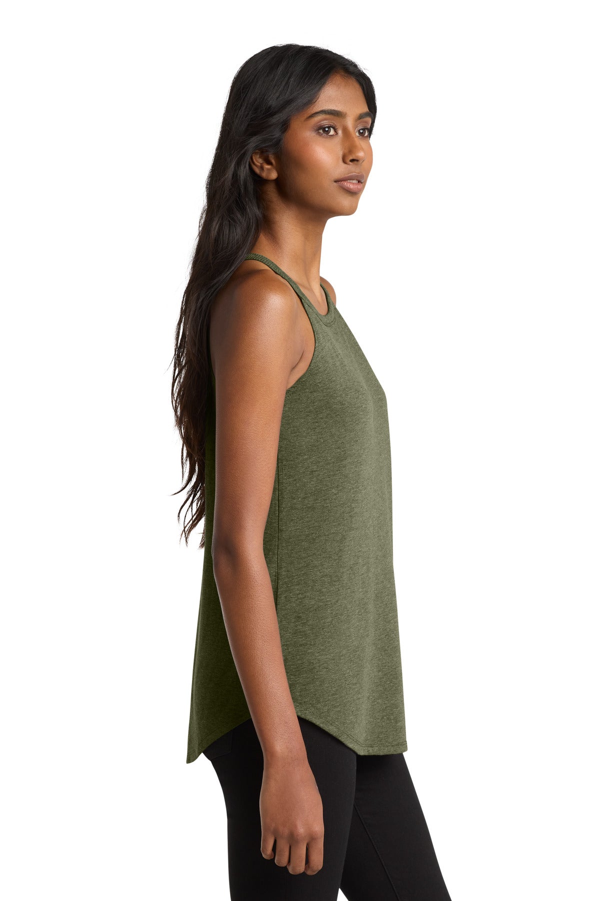 District Women's Perfect Tri Rocker Tank. DT137L - Military Green Frost - side