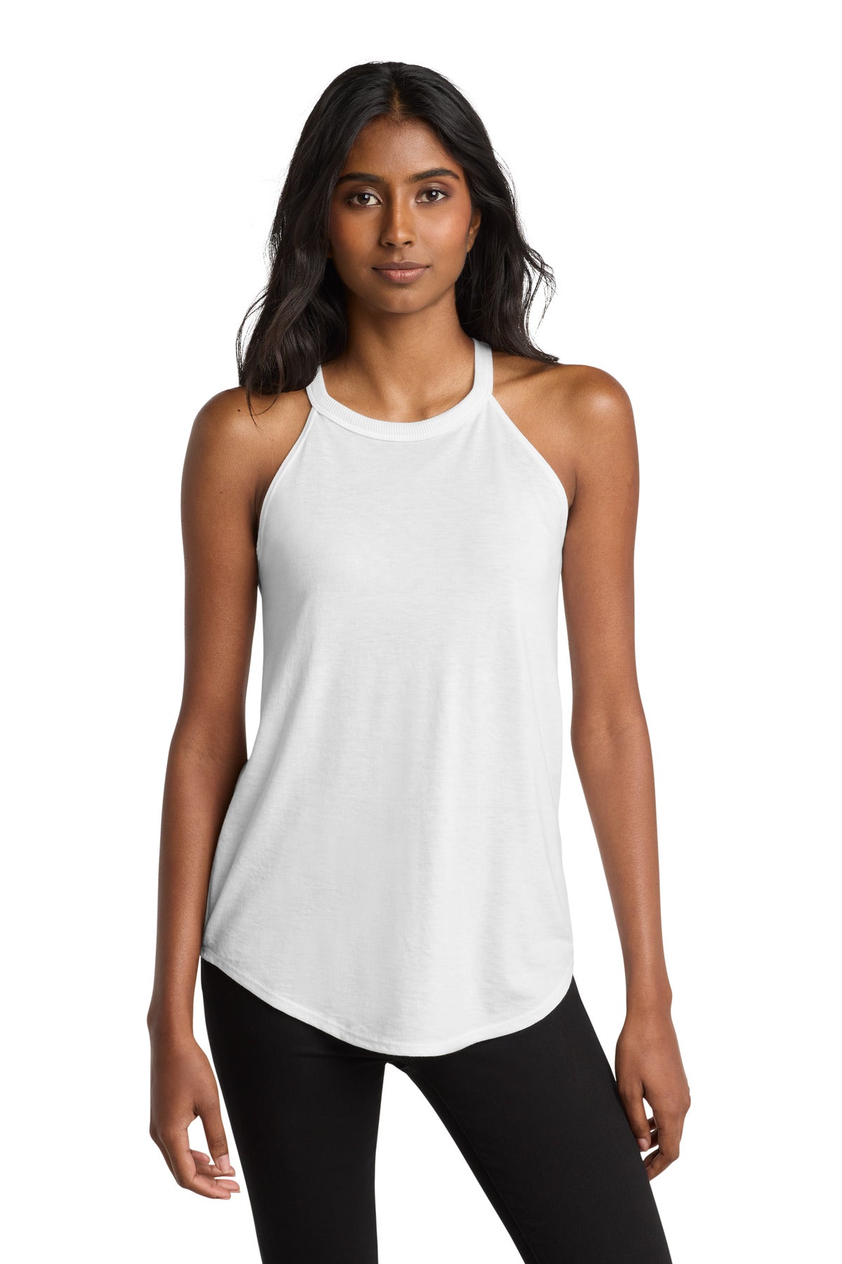 District Women's Perfect Tri Rocker Tank. DT137L - White - front