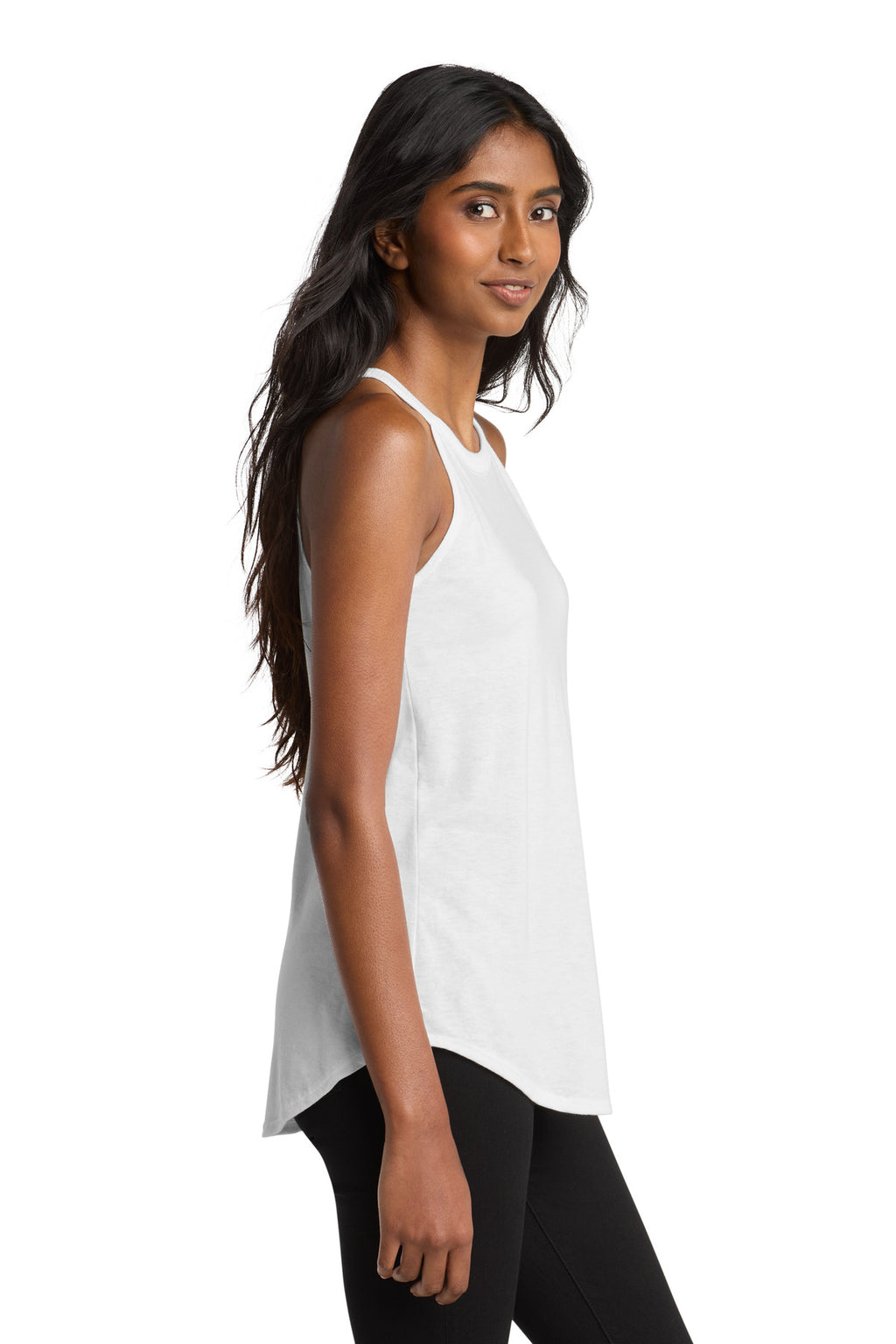 District Women's Perfect Tri Rocker Tank. DT137L - White - side