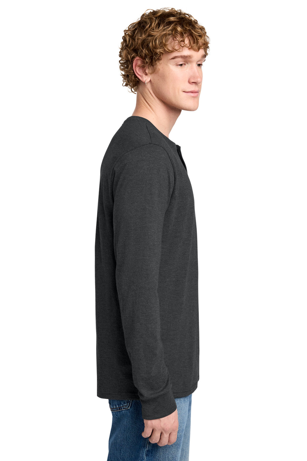 District Perfect Tri Long Sleeve Henley DT145 - Black Frost - side