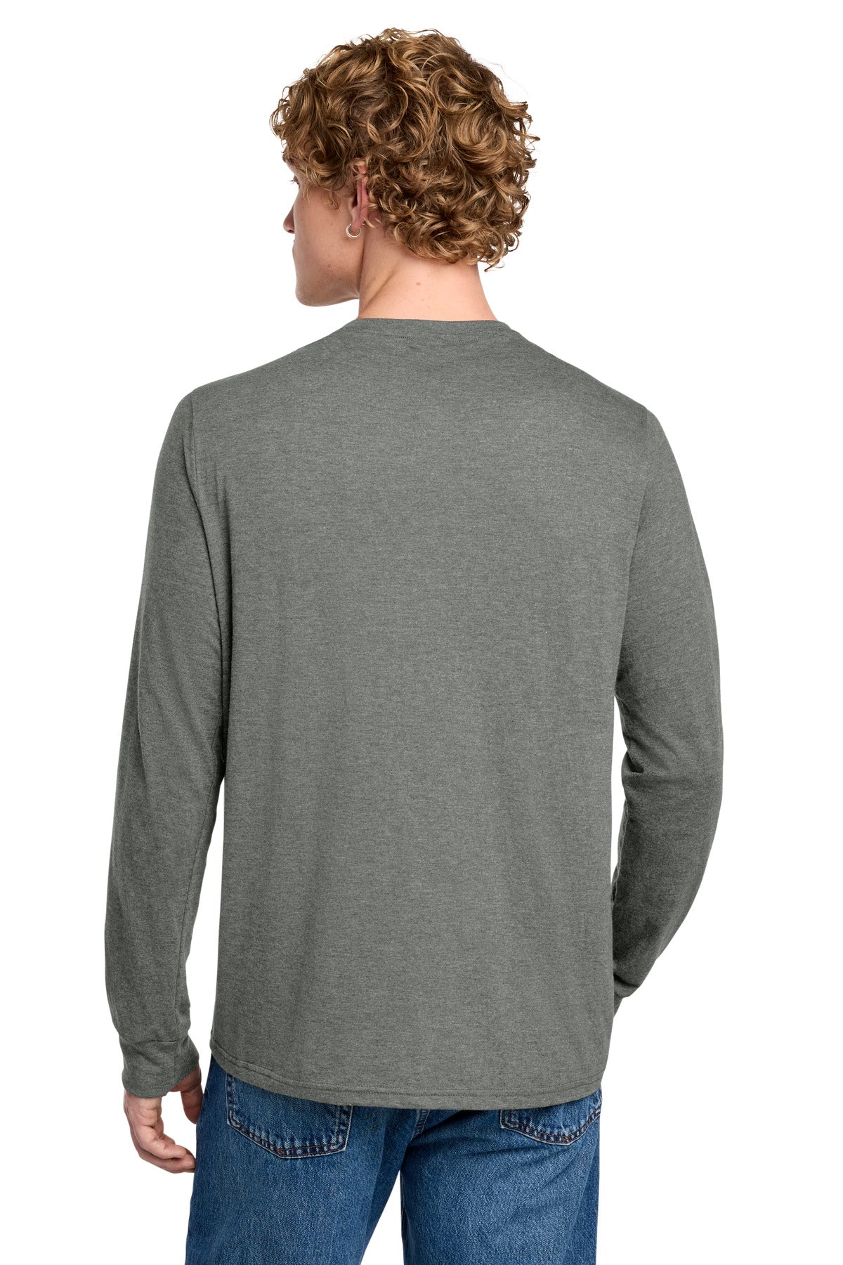 District Perfect Tri Long Sleeve Henley DT145 - Heathered Charcoal - back