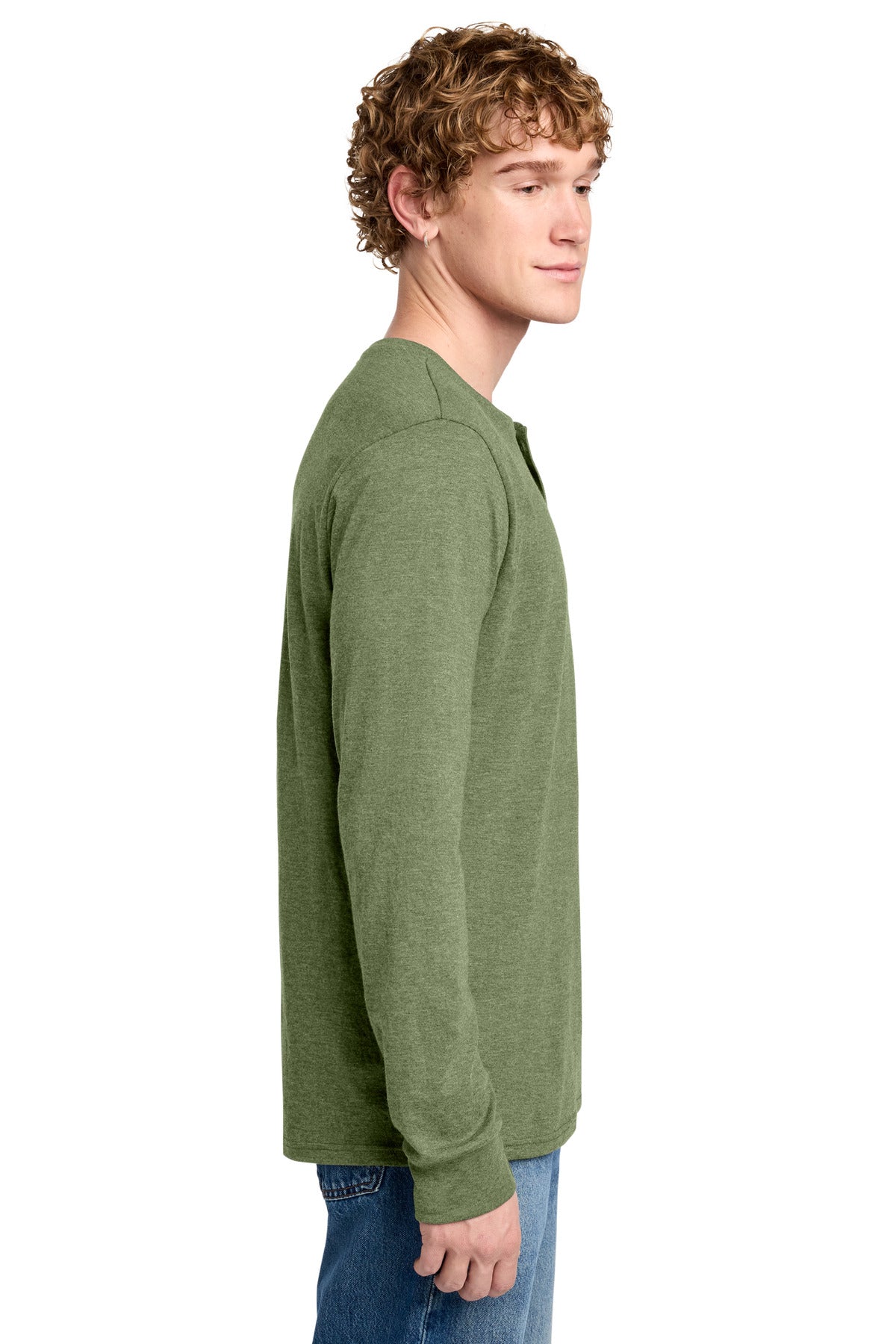 District Perfect Tri Long Sleeve Henley DT145 - Military Green Frost - side