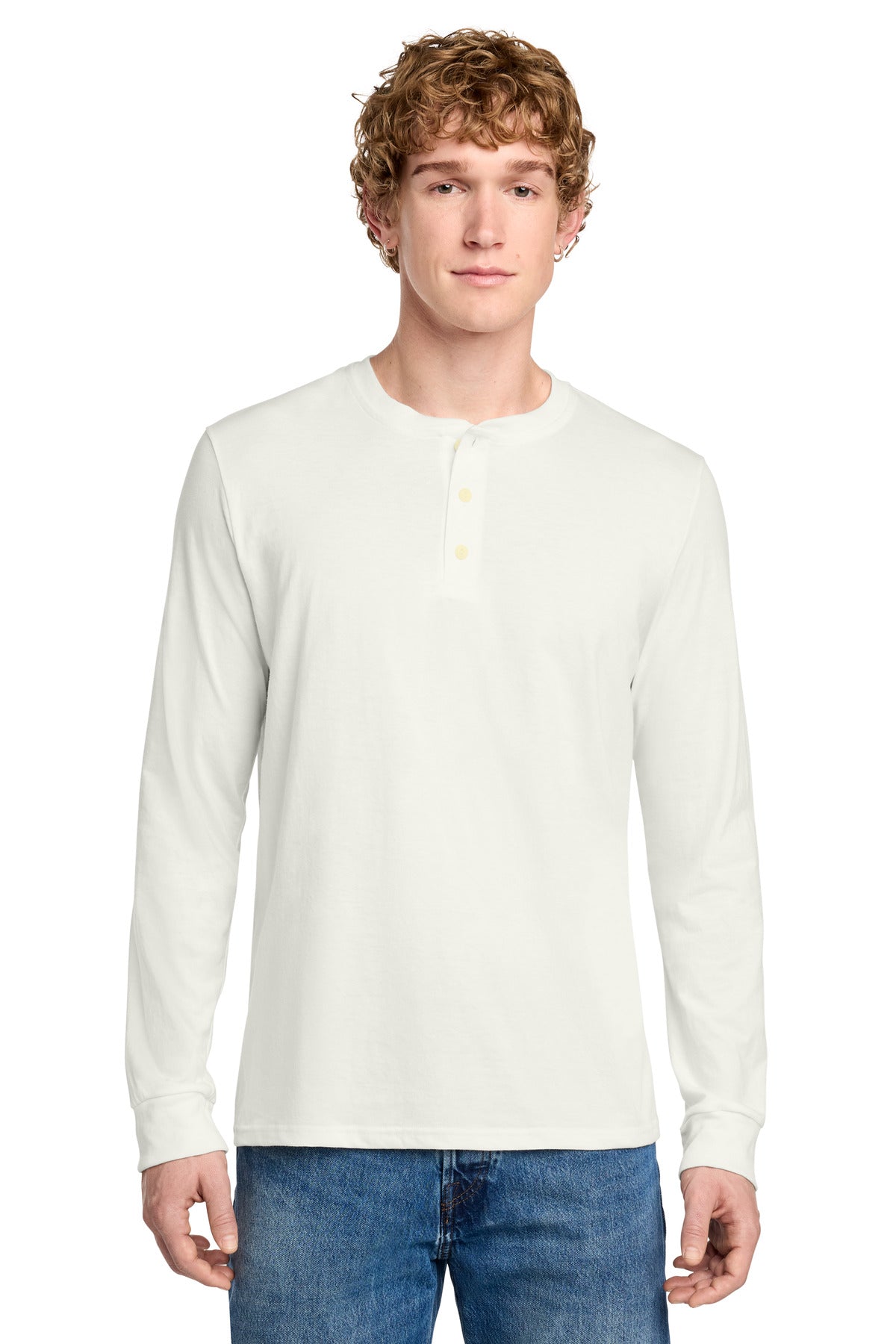District Perfect Tri Long Sleeve Henley DT145 - Natural - front