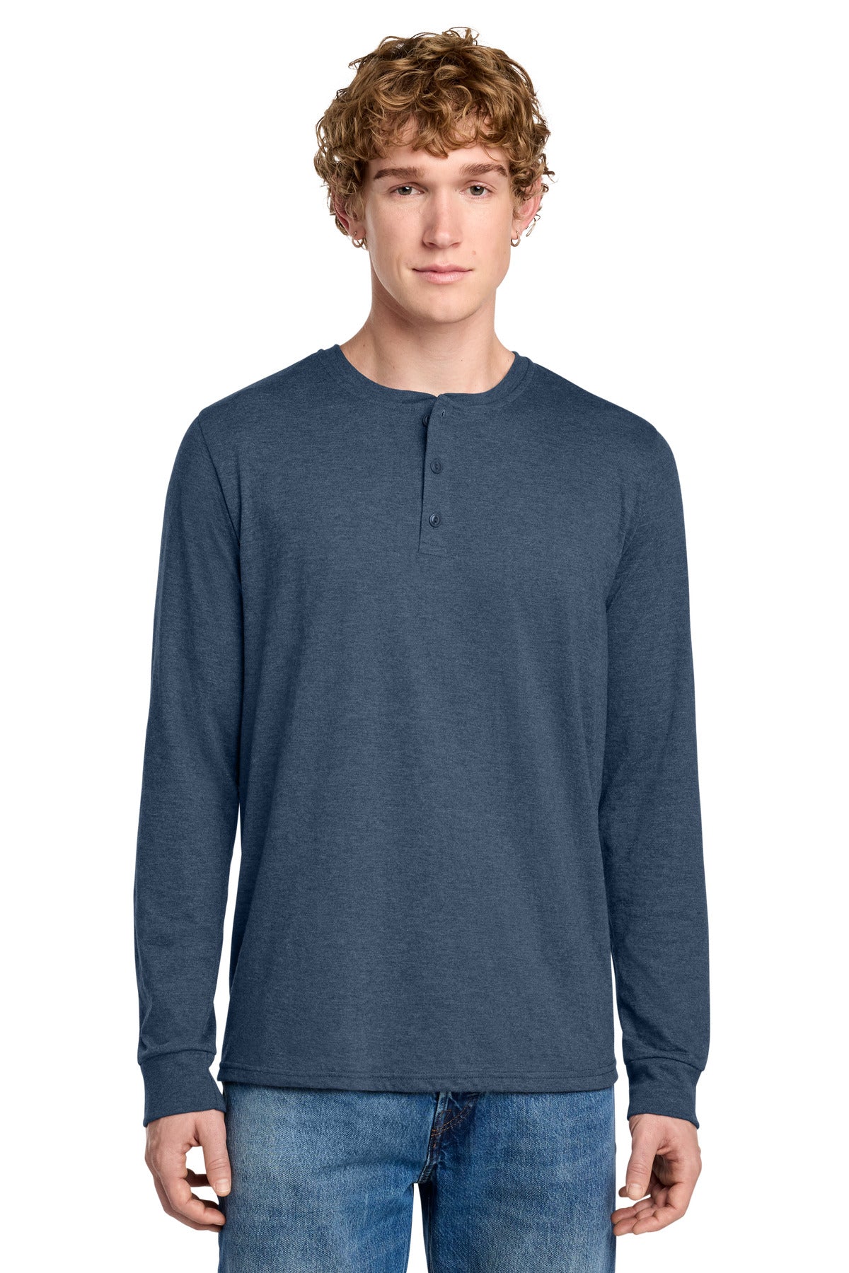 District Perfect Tri Long Sleeve Henley DT145 - Navy Frost - front
