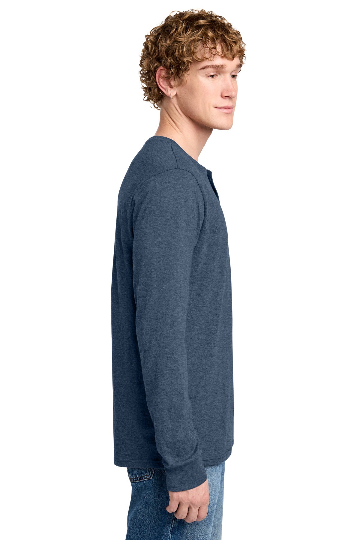District Perfect Tri Long Sleeve Henley DT145 - Navy Frost - side