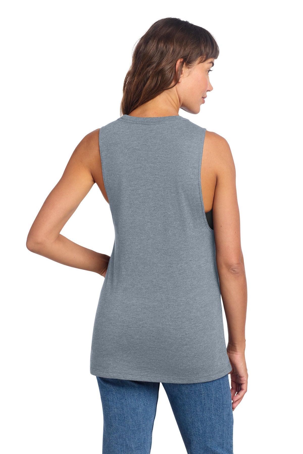 District Women's Perfect Tri Muscle Tank DT153 - Flint Blue Heather - back