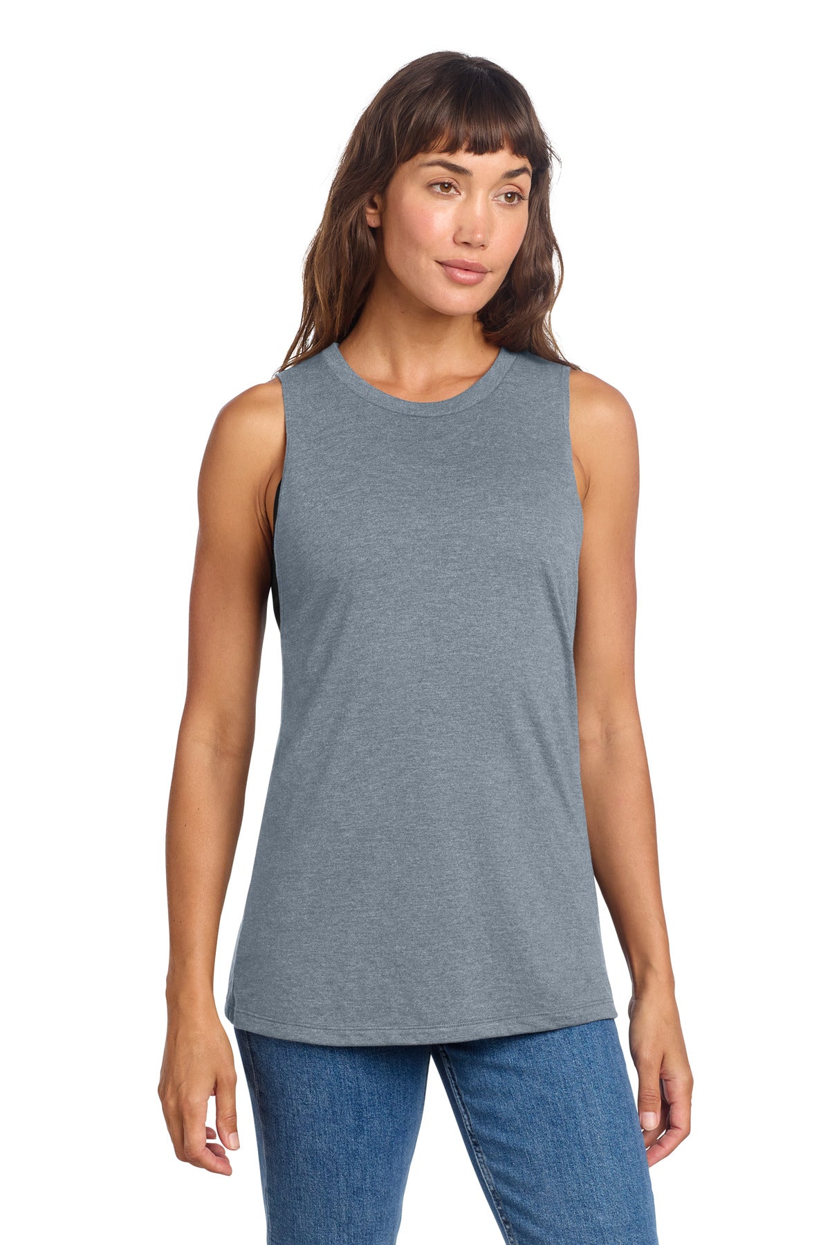 District Women's Perfect Tri Muscle Tank DT153 - Flint Blue Heather - front