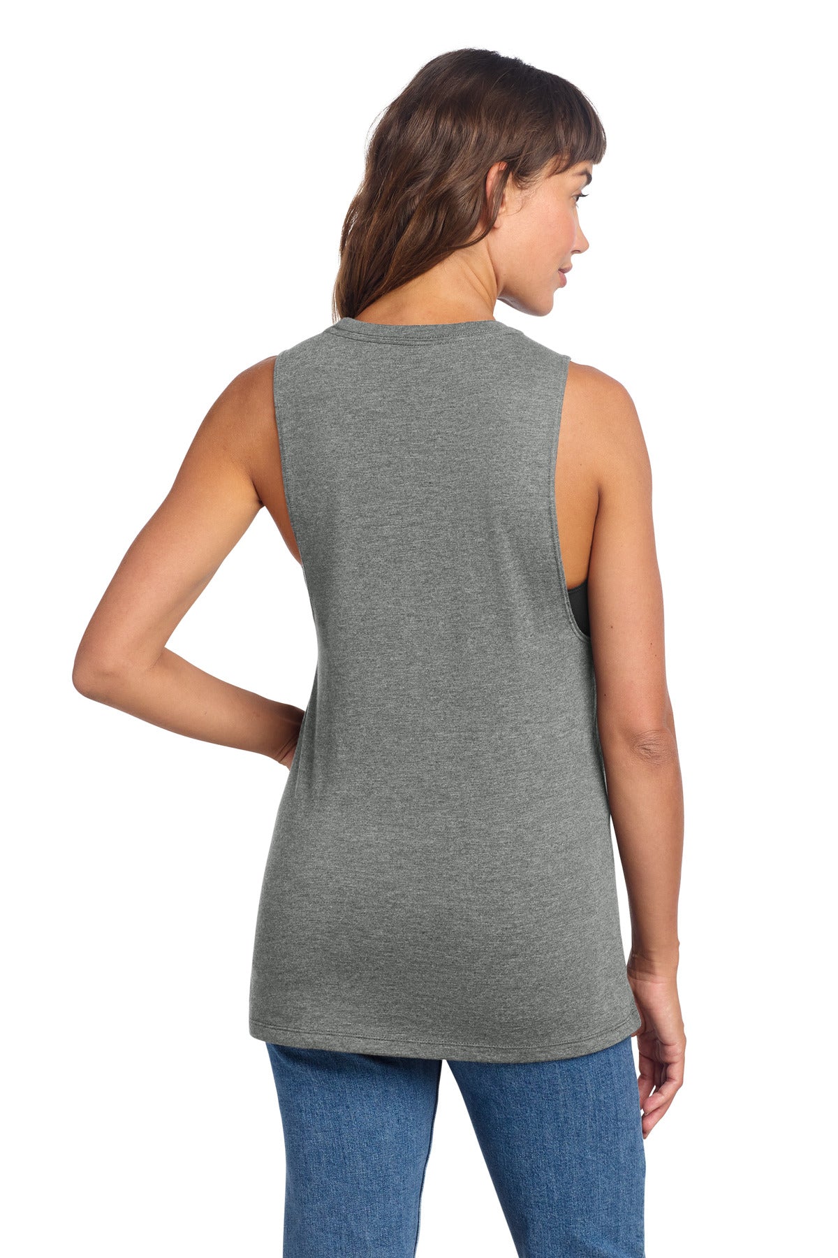 District Women's Perfect Tri Muscle Tank DT153 - Heathered Charcoal - back