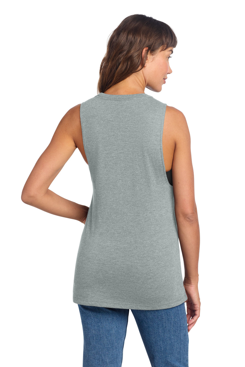 District Women's Perfect Tri Muscle Tank DT153 - Heathered Grey - back