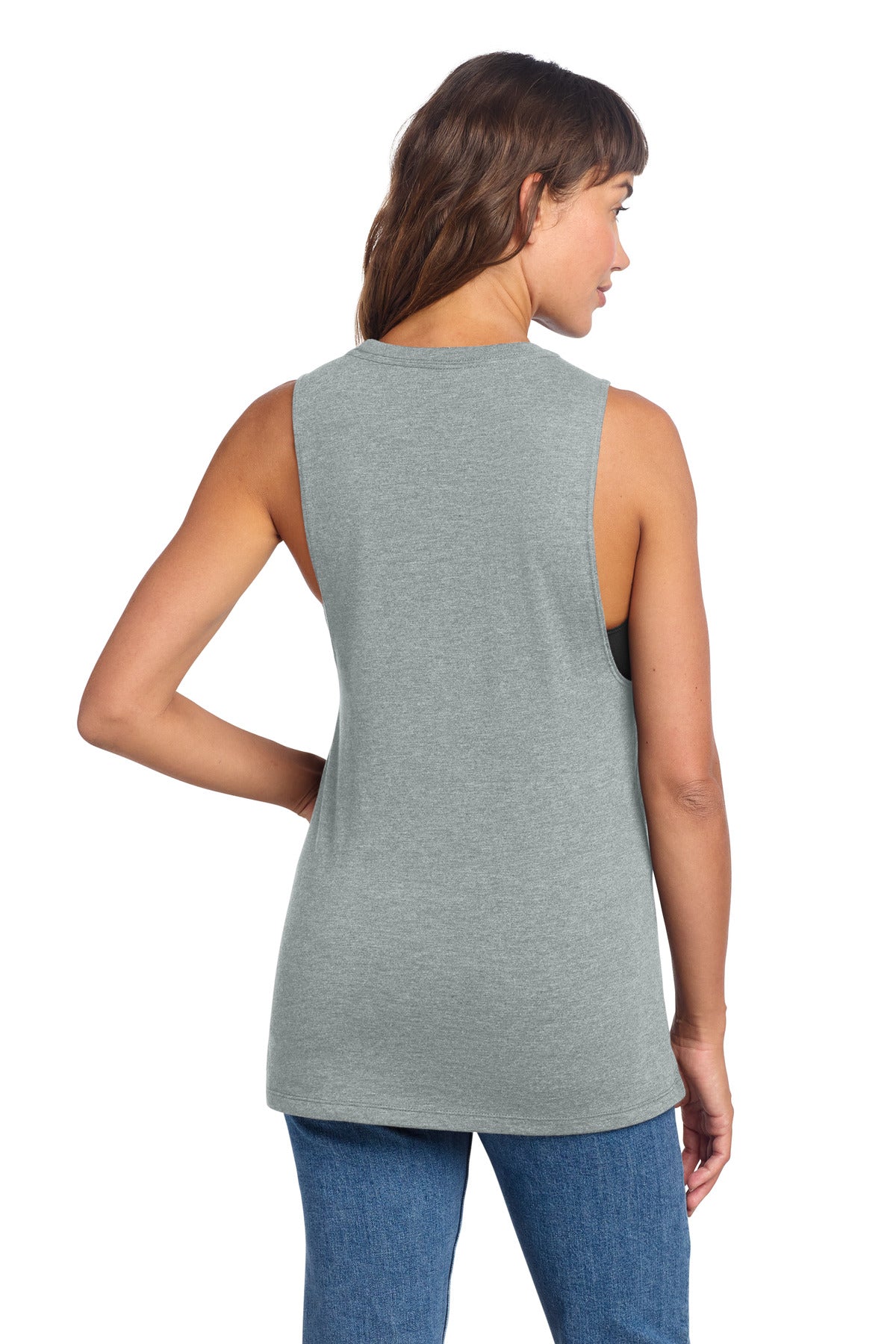 District Women's Perfect Tri Muscle Tank DT153 - Heathered Grey - back