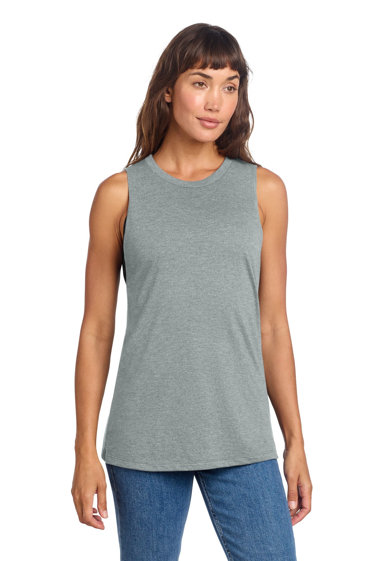 District Women's Perfect Tri Muscle Tank DT153 - Heathered Grey - front