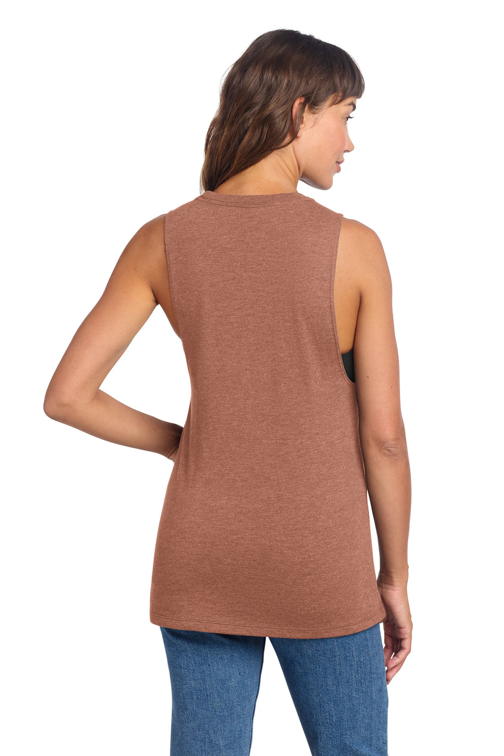 District Women's Perfect Tri Muscle Tank DT153 - Heathered Russet - back