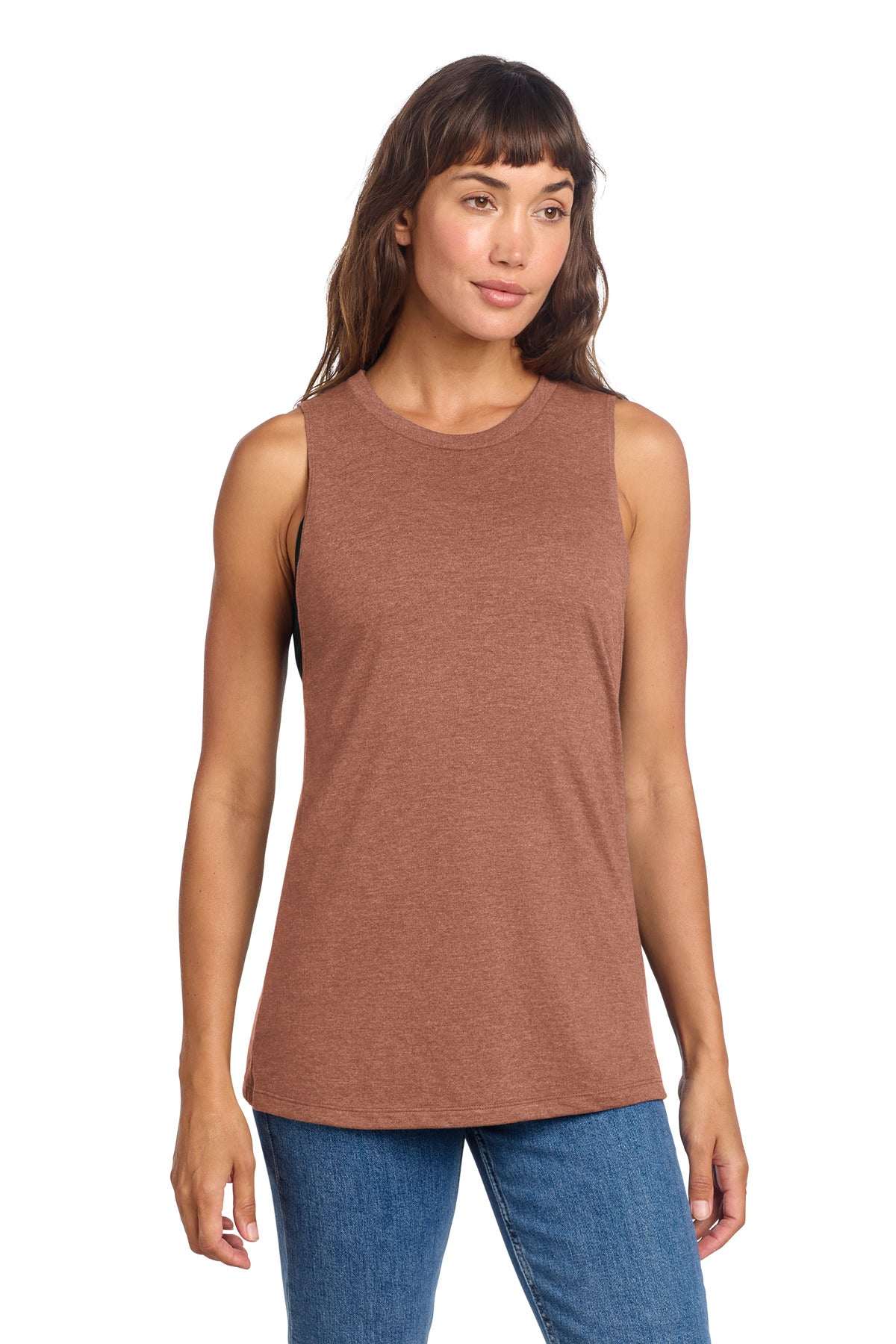 District Women's Perfect Tri Muscle Tank DT153 - Heathered Russet - front