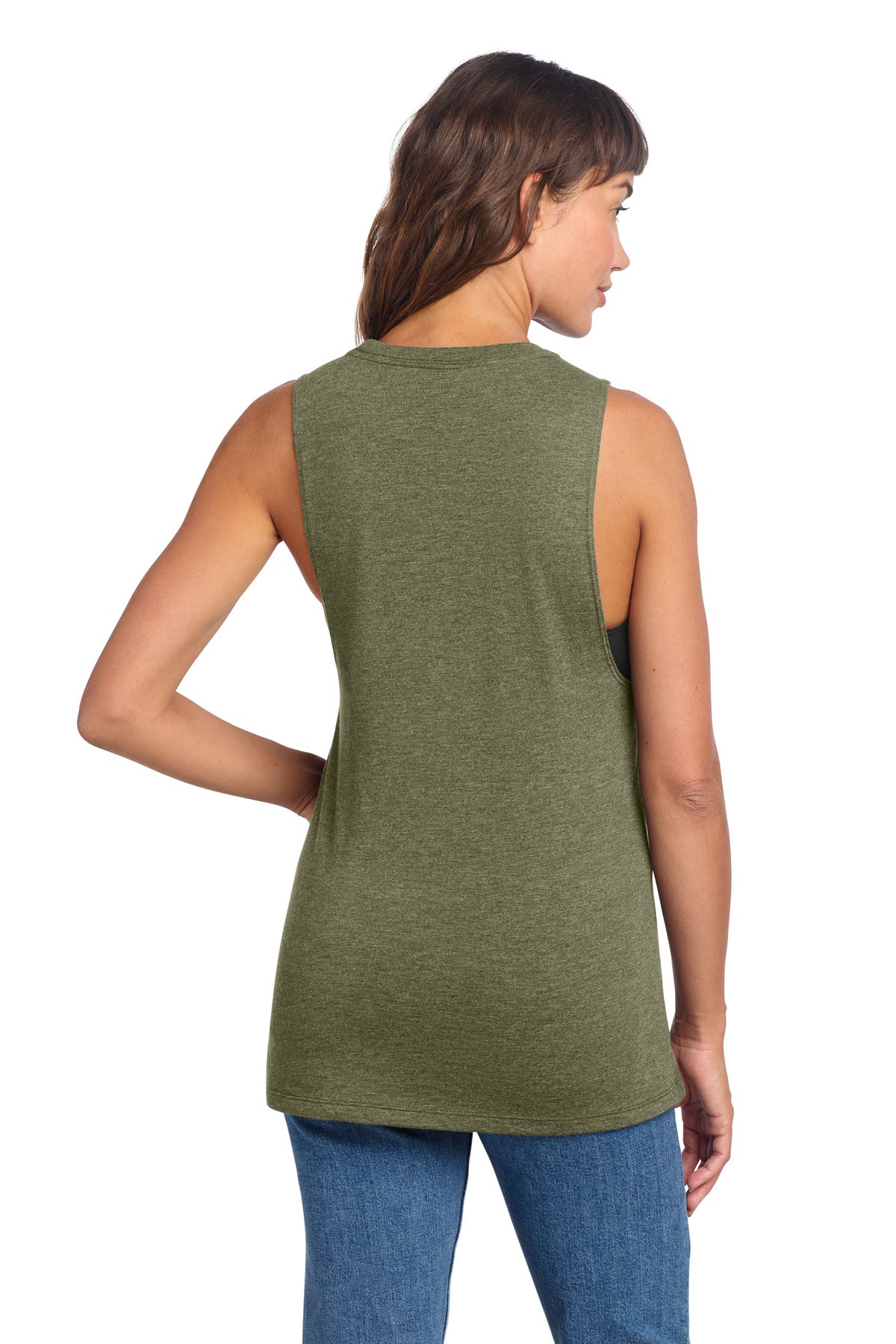 District Women's Perfect Tri Muscle Tank DT153 - Military Green Frost - back