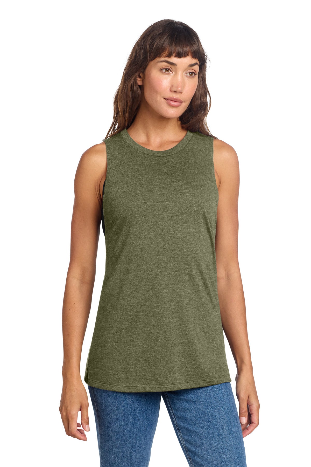 District Women's Perfect Tri Muscle Tank DT153 - Military Green Frost - front