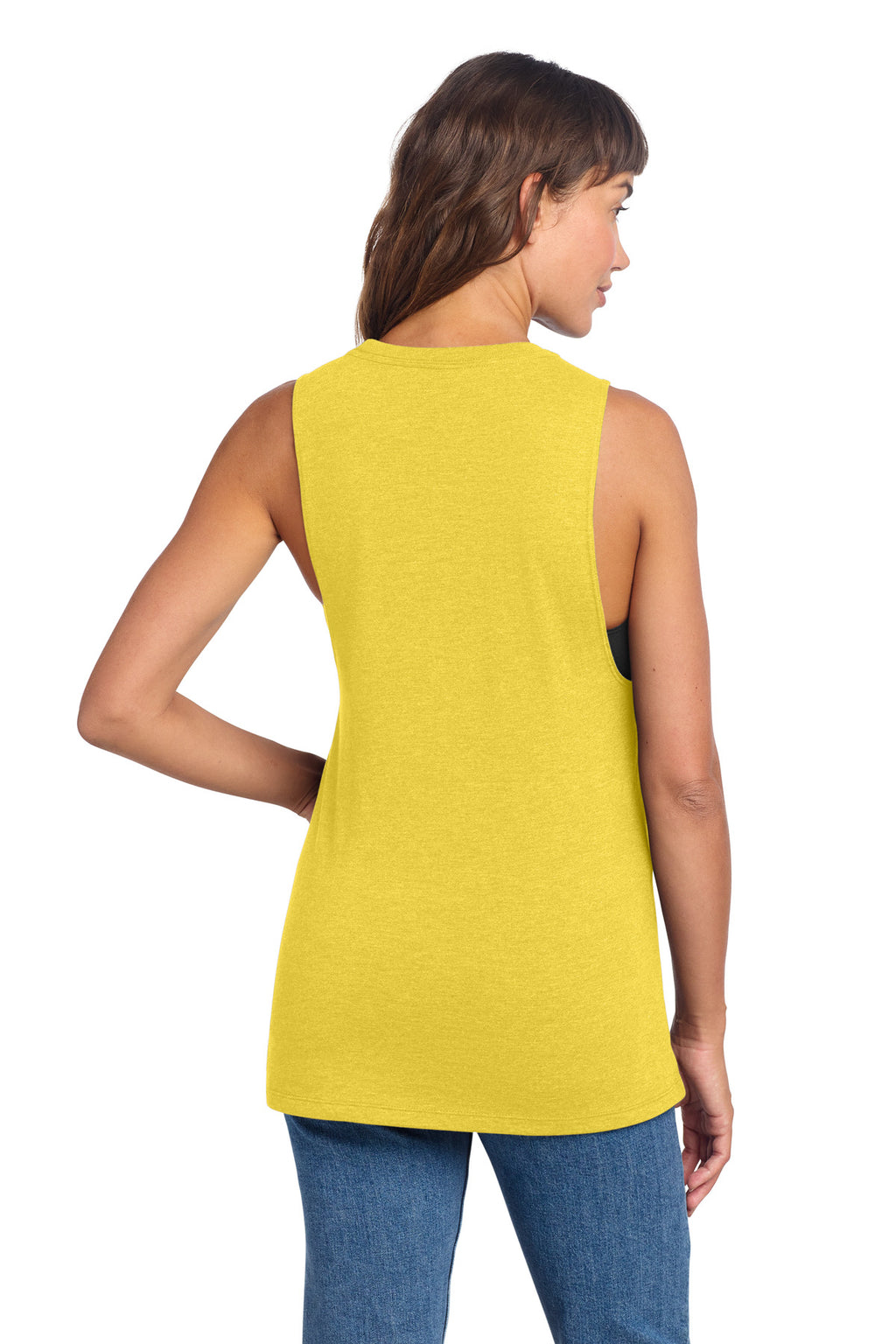 District Women's Perfect Tri Muscle Tank DT153 - Ochre Yellow Heather - back