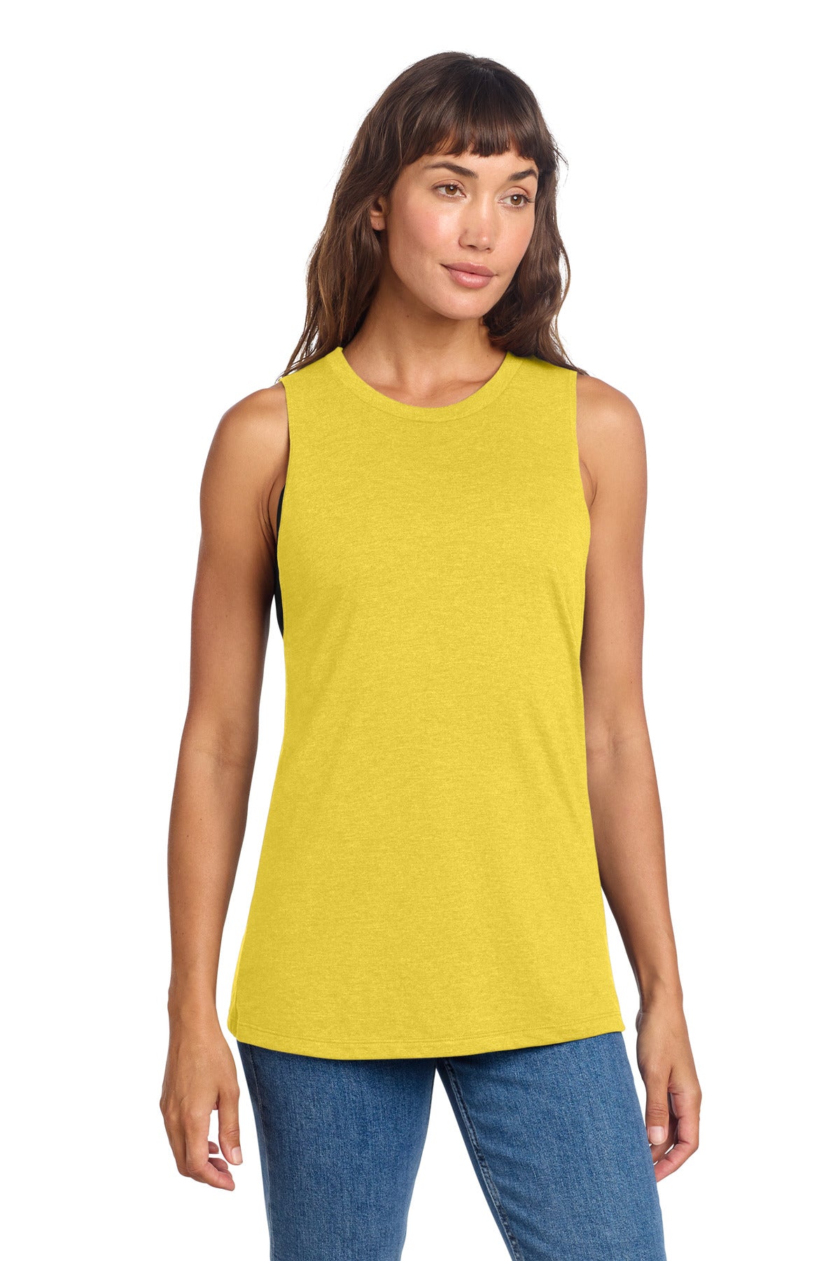 District Women's Perfect Tri Muscle Tank DT153 - Ochre Yellow Heather - front