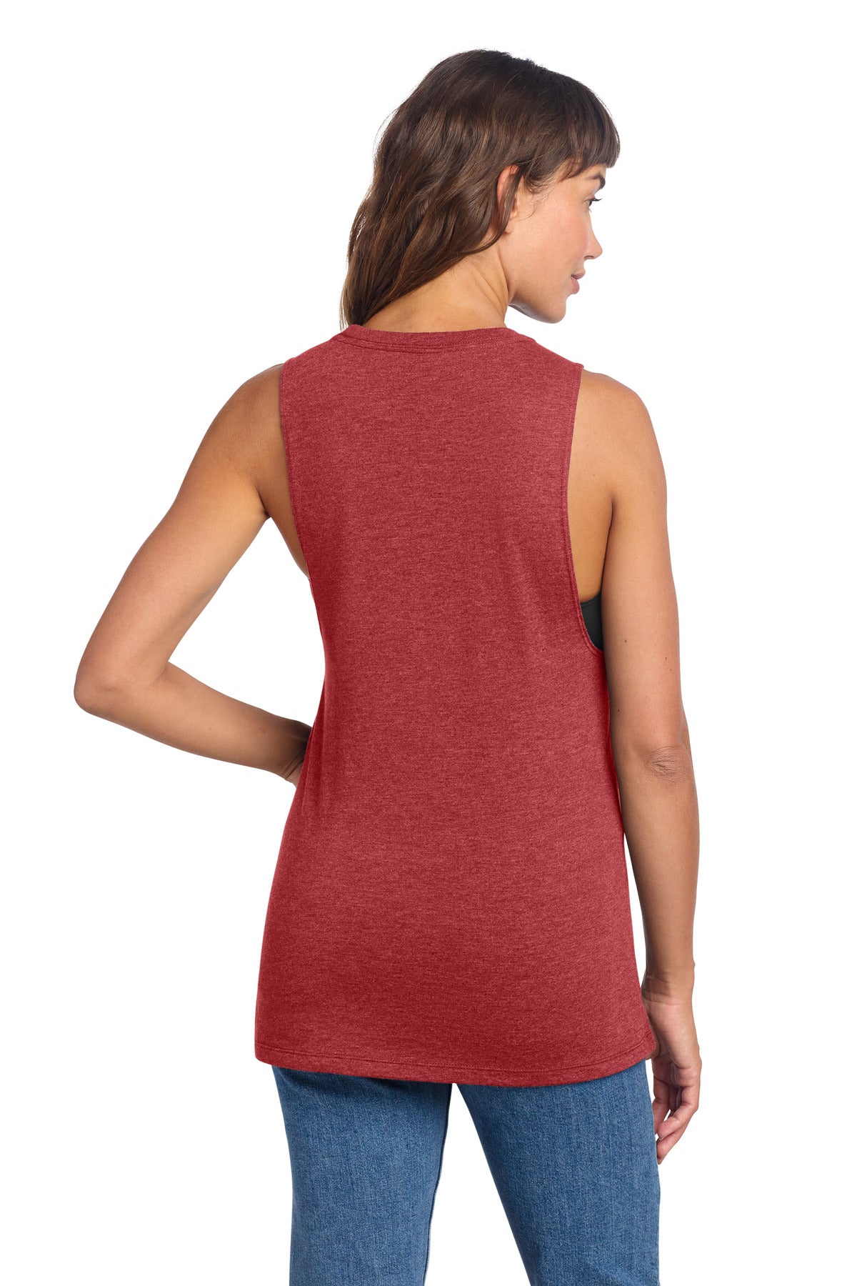 District Women's Perfect Tri Muscle Tank DT153 - Red Frost - back