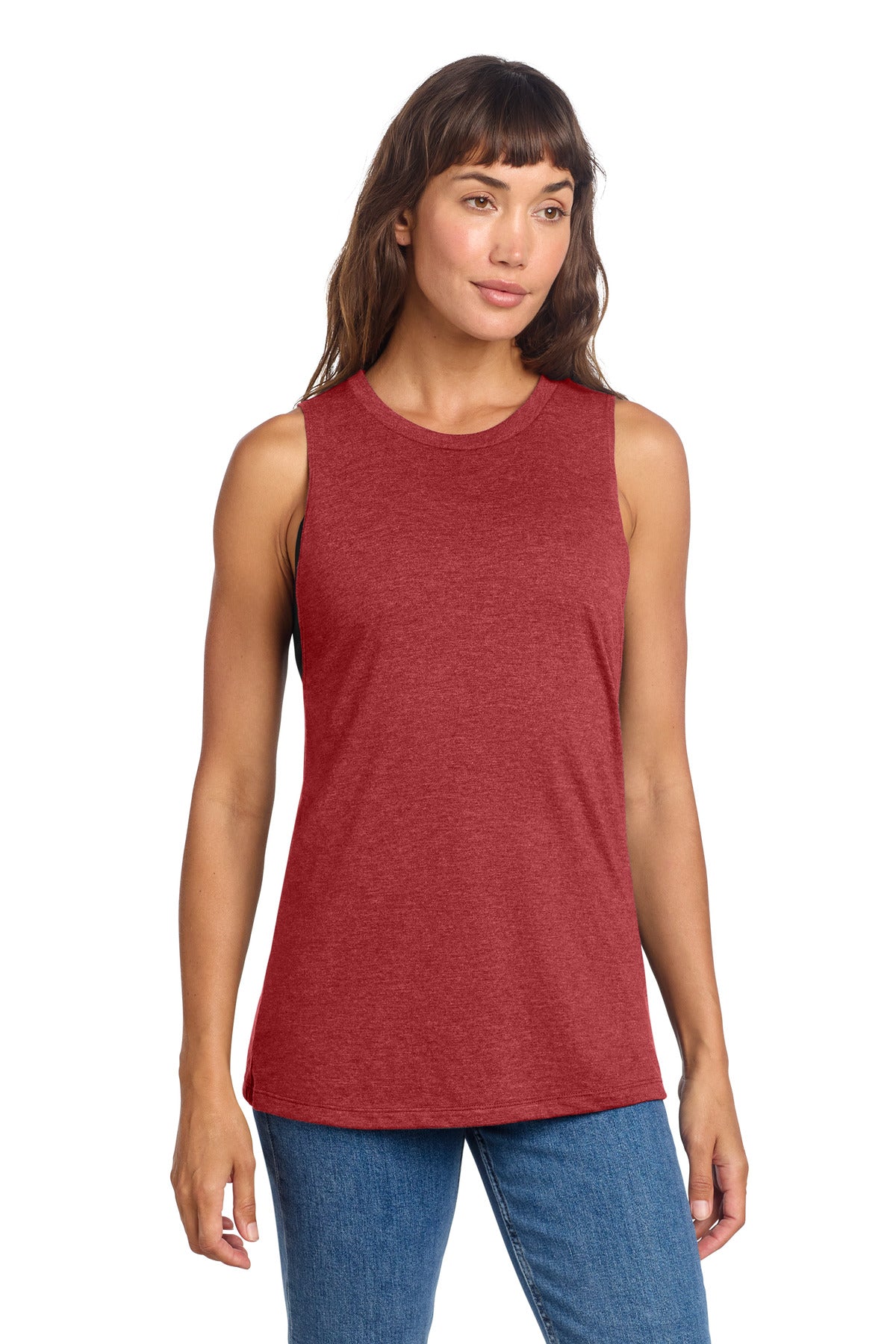 District Women's Perfect Tri Muscle Tank DT153 - Red Frost - front