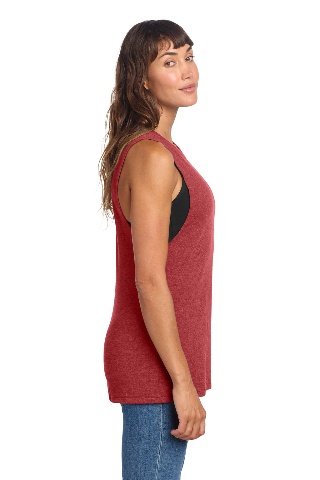 District Women's Perfect Tri Muscle Tank DT153 - Red Frost - side
