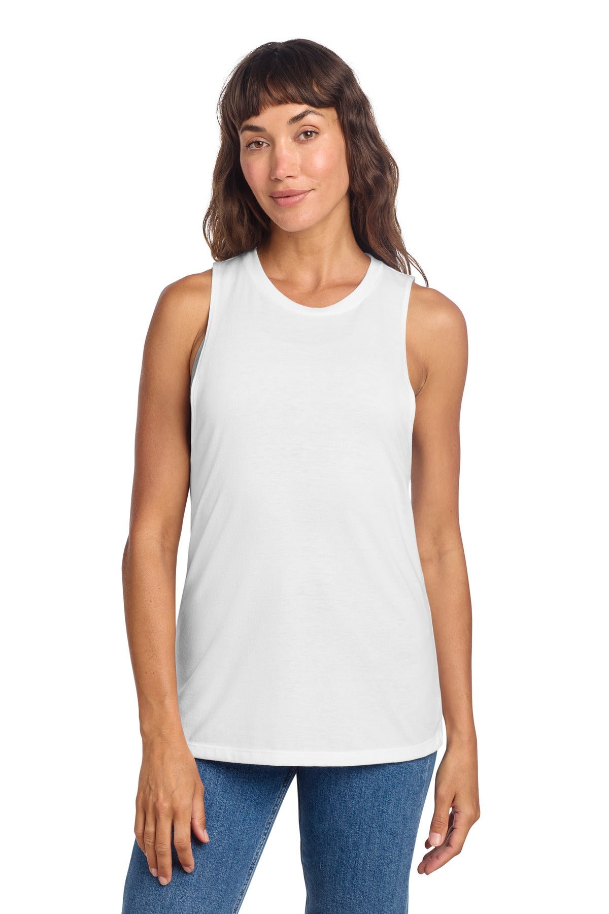 District Women's Perfect Tri Muscle Tank DT153 - White - front