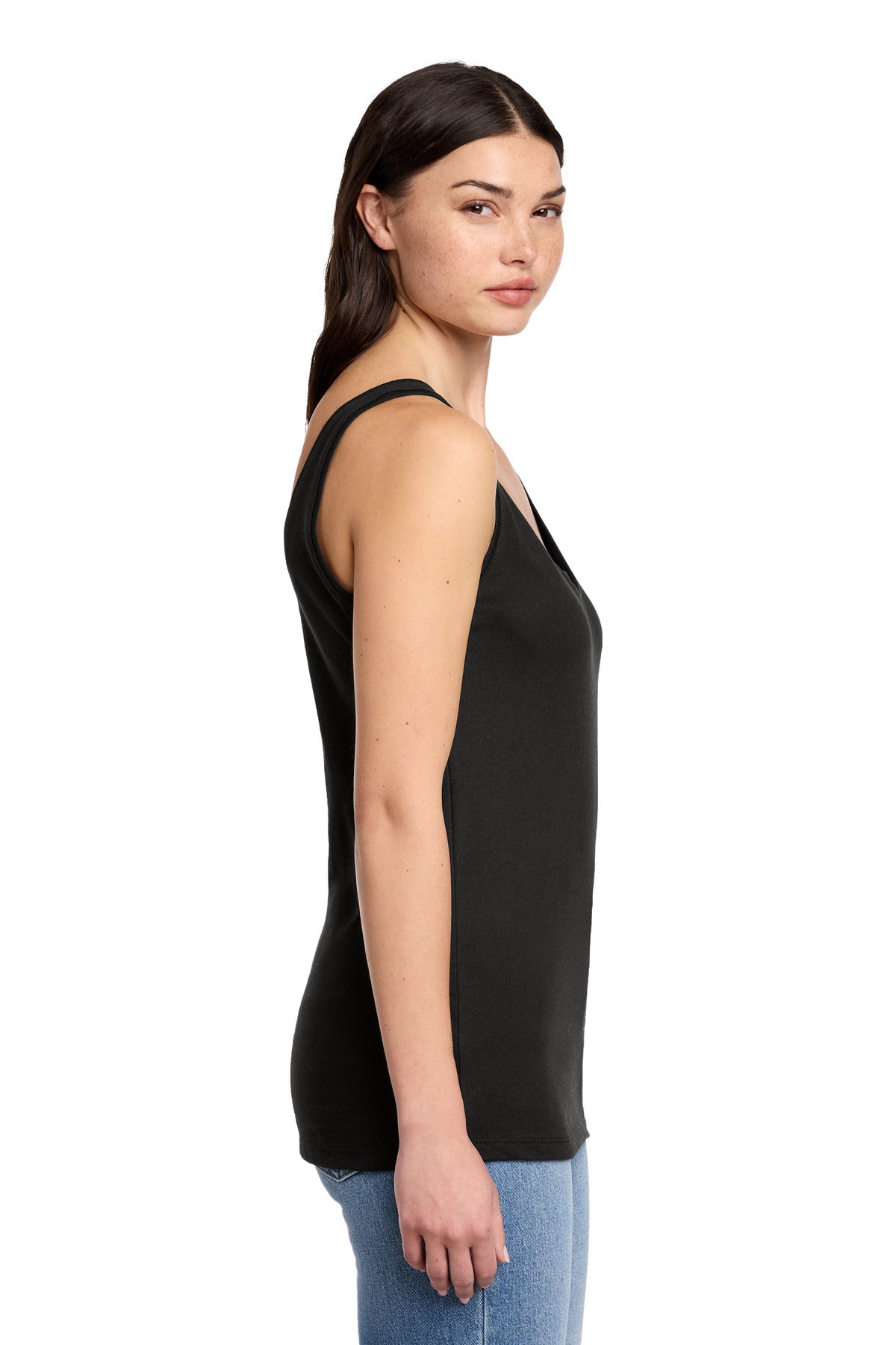 District Women's Perfect Blend CVC V-Neck Tank DT154 - Black - side