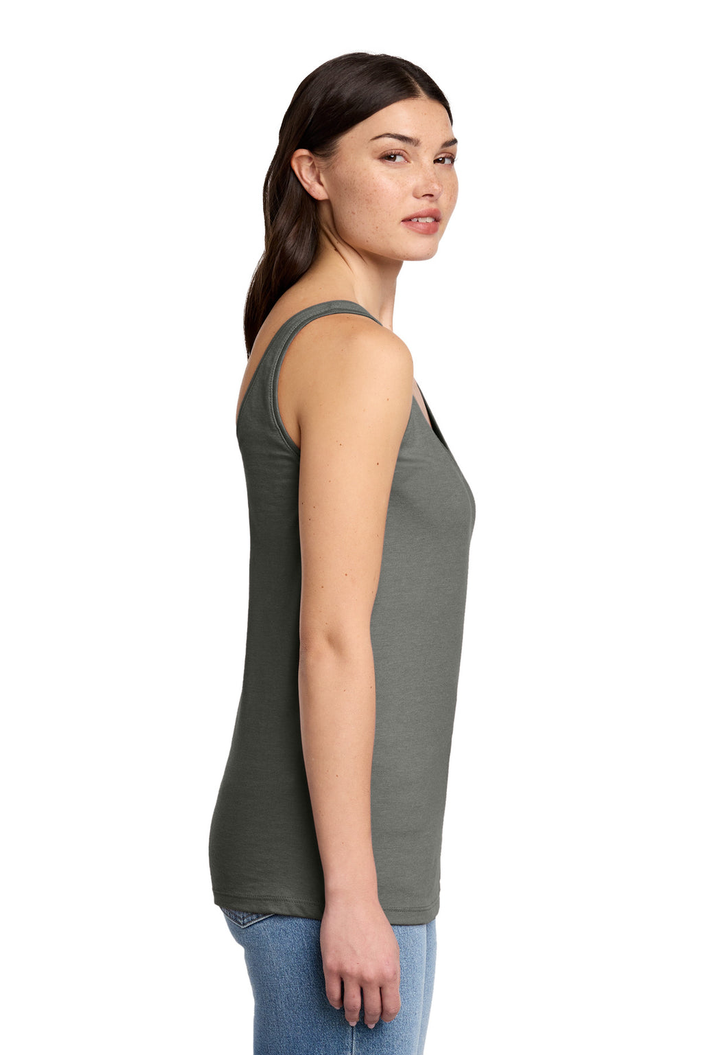 District Women's Perfect Blend CVC V-Neck Tank DT154 - Heathered Charcoal - side