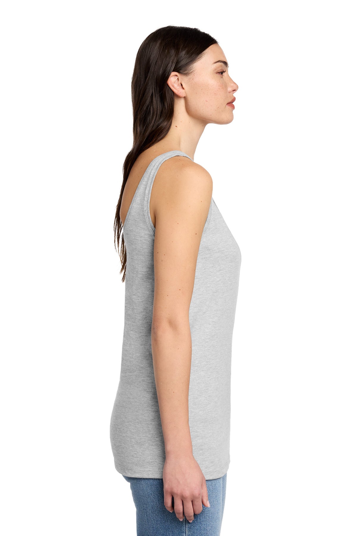 District Women's Perfect Blend CVC V-Neck Tank DT154 - Light Heather Grey - side