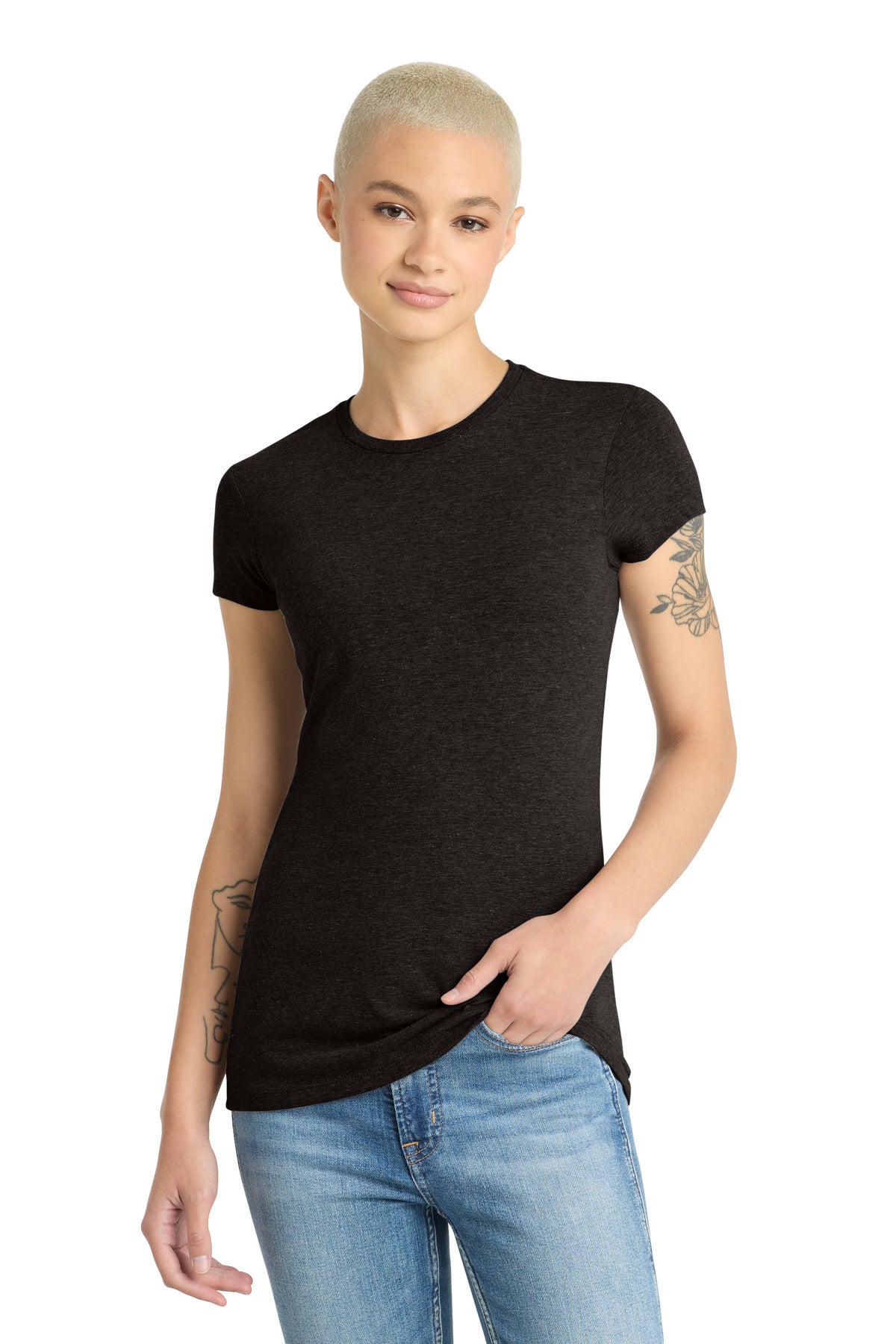 District Women's Fitted Perfect Tri Tee. DT155 - Black Frost - front