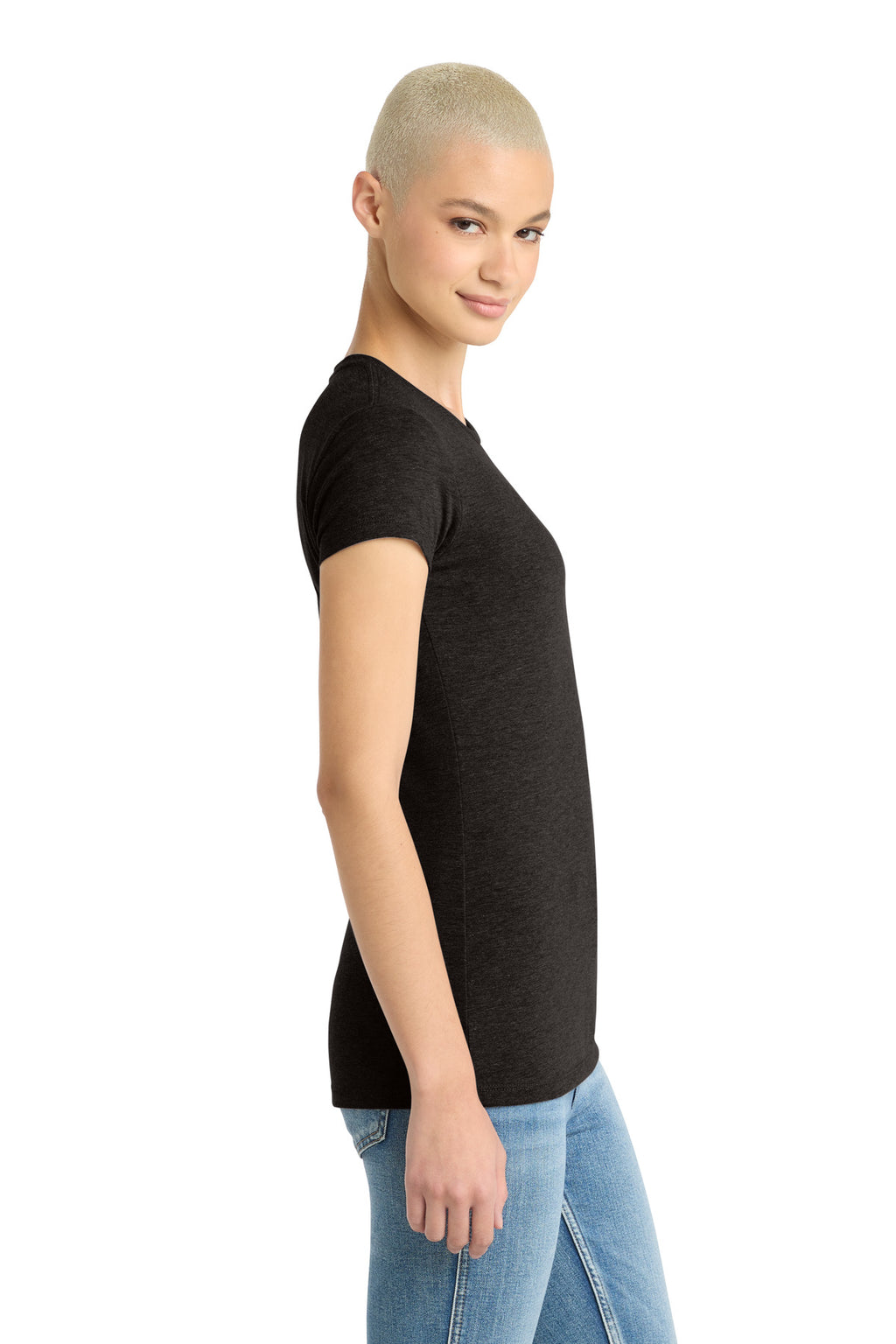 District Women's Fitted Perfect Tri Tee. DT155 - Black Frost - side