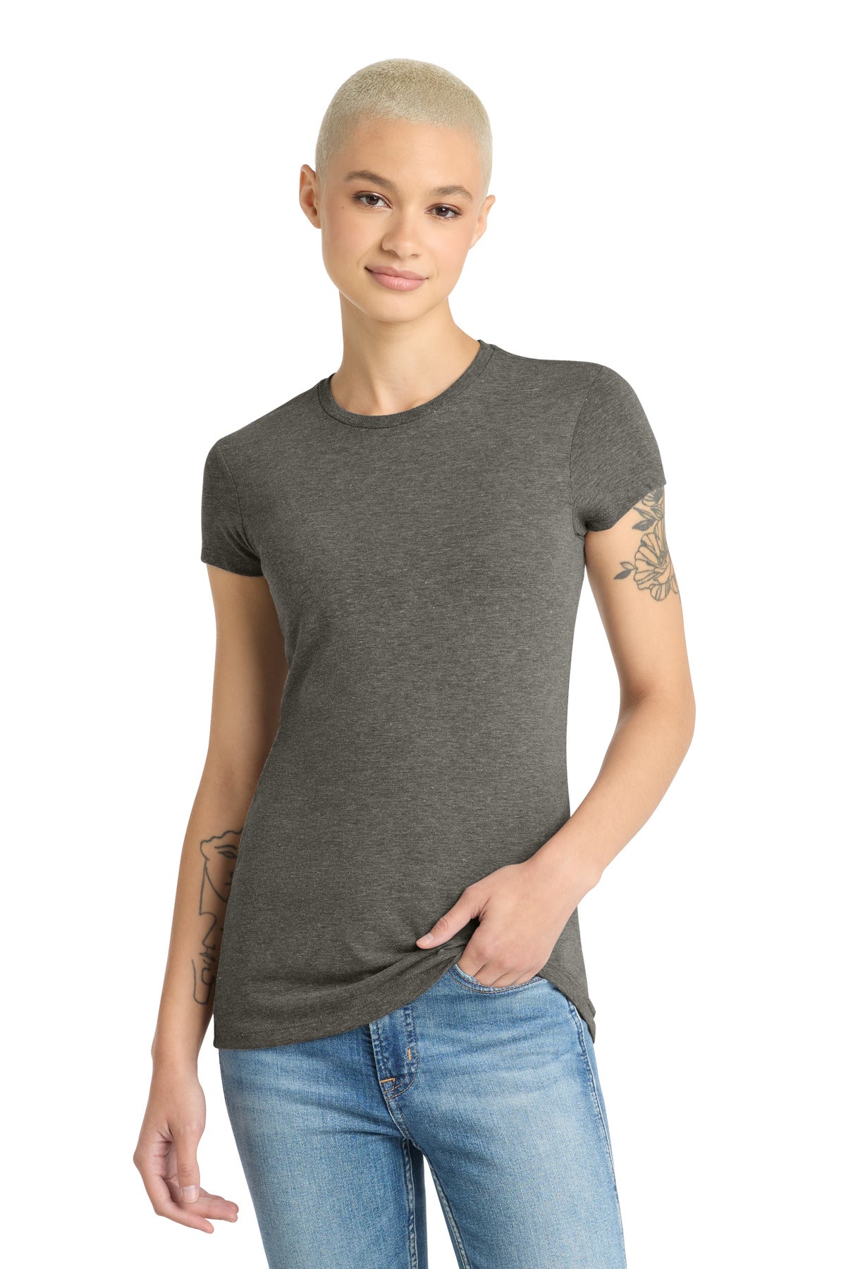 District Women's Fitted Perfect Tri Tee. DT155 - Grey Frost - front