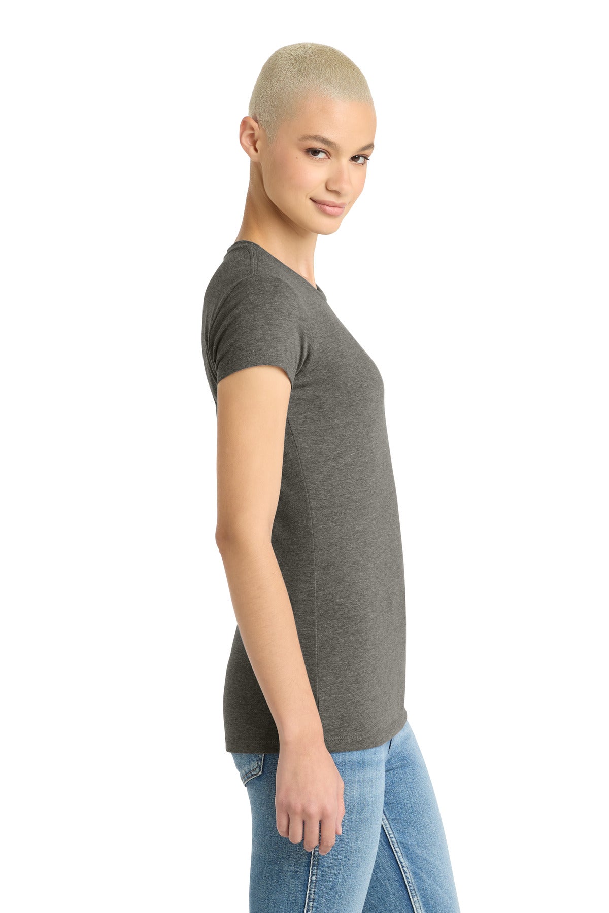 District Women's Fitted Perfect Tri Tee. DT155 - Grey Frost - side