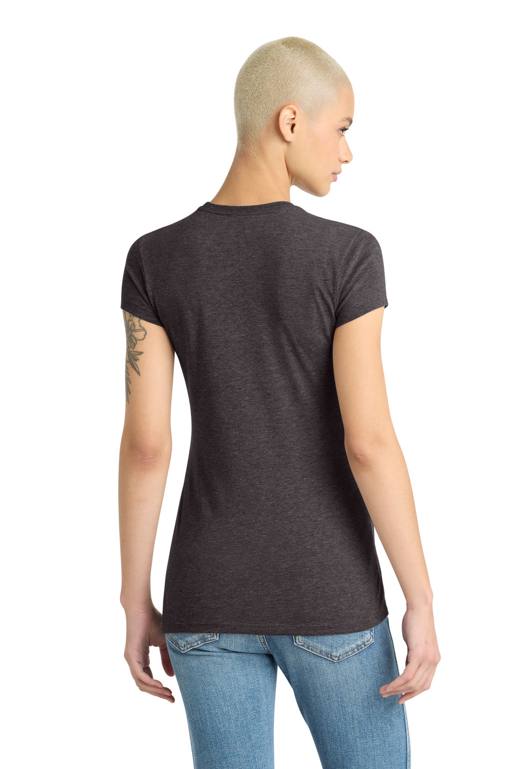District Women's Fitted Perfect Tri Tee. DT155 - Heathered Charcoal - back
