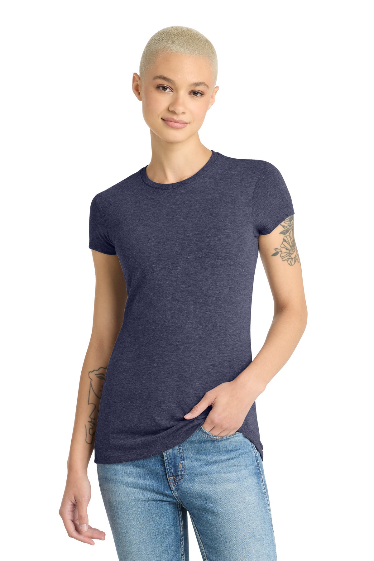 District Women's Fitted Perfect Tri Tee. DT155 - Navy Frost - front