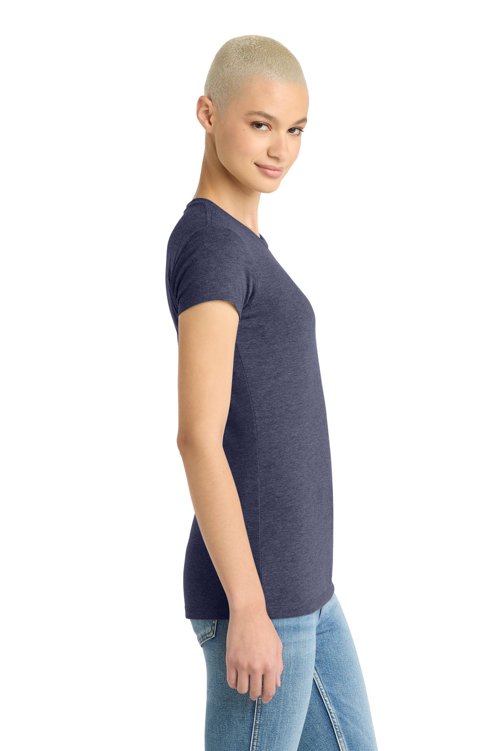 District Women's Fitted Perfect Tri Tee. DT155 - Navy Frost - side