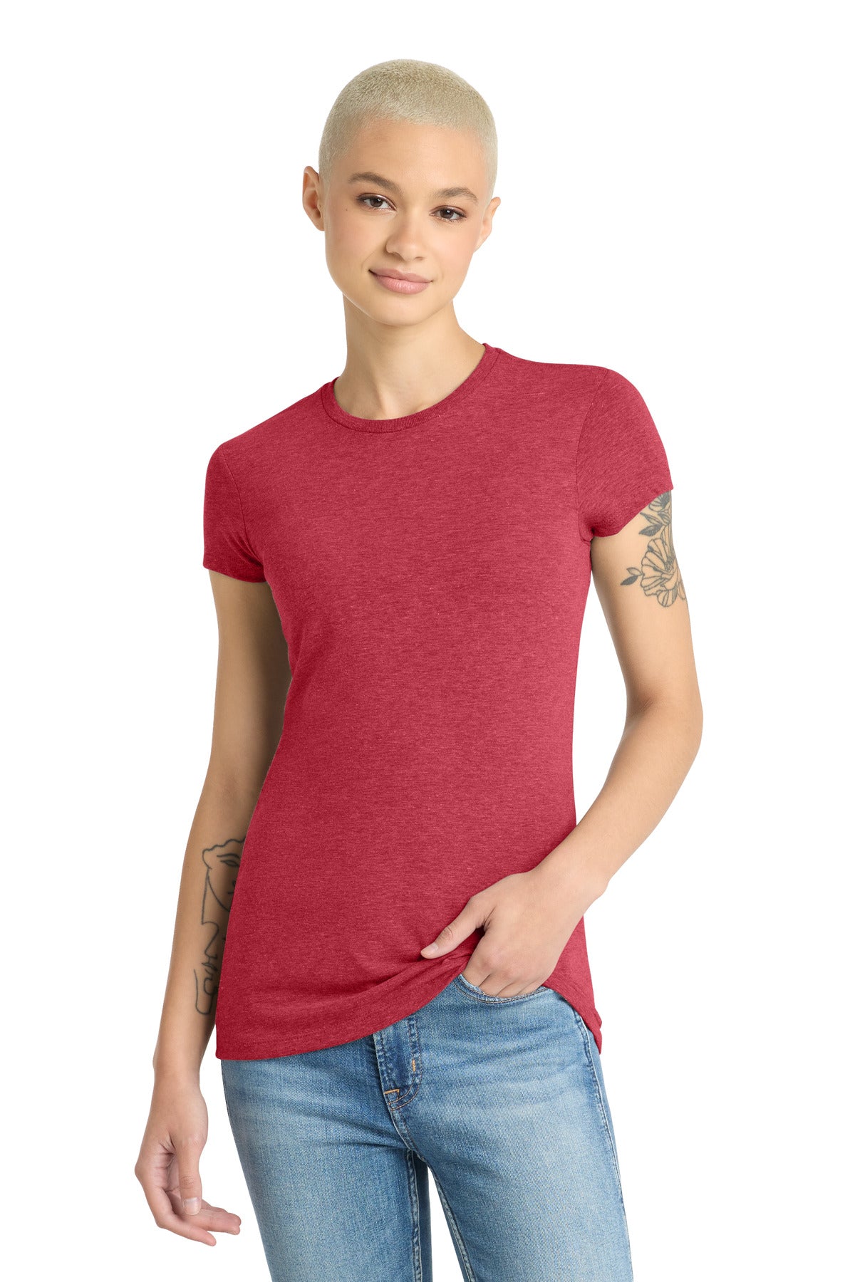 District Women's Fitted Perfect Tri Tee. DT155 - Red Frost - front