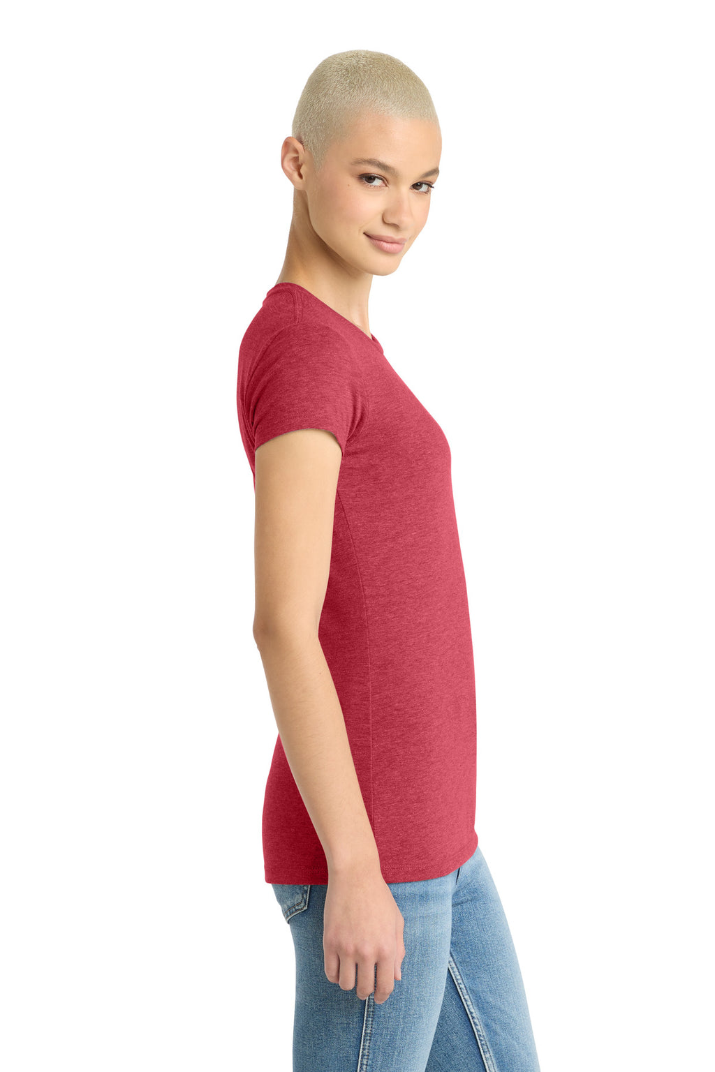 District Women's Fitted Perfect Tri Tee. DT155 - Red Frost - side