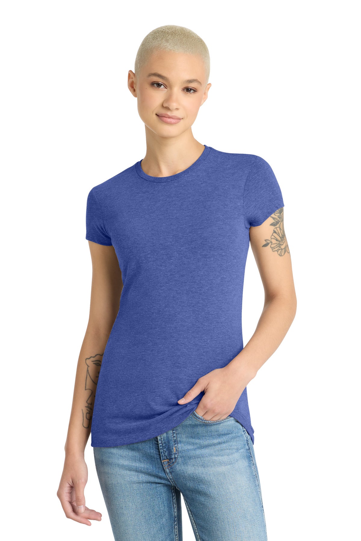 District Women's Fitted Perfect Tri Tee. DT155 - Royal Frost - front