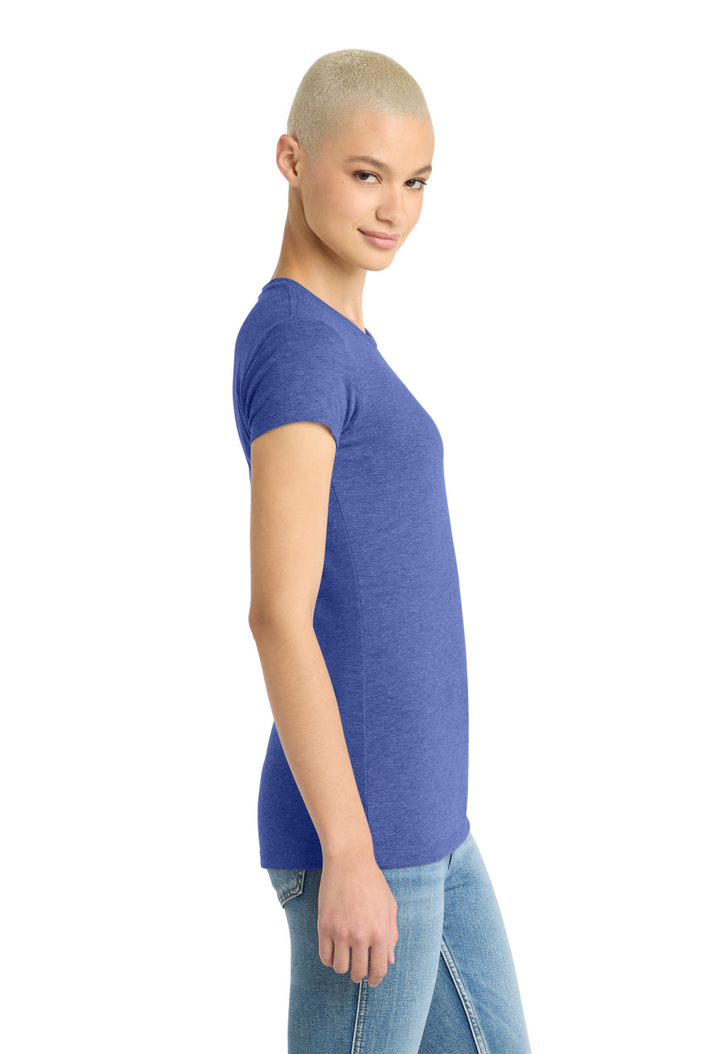 District Women's Fitted Perfect Tri Tee. DT155 - Royal Frost - side
