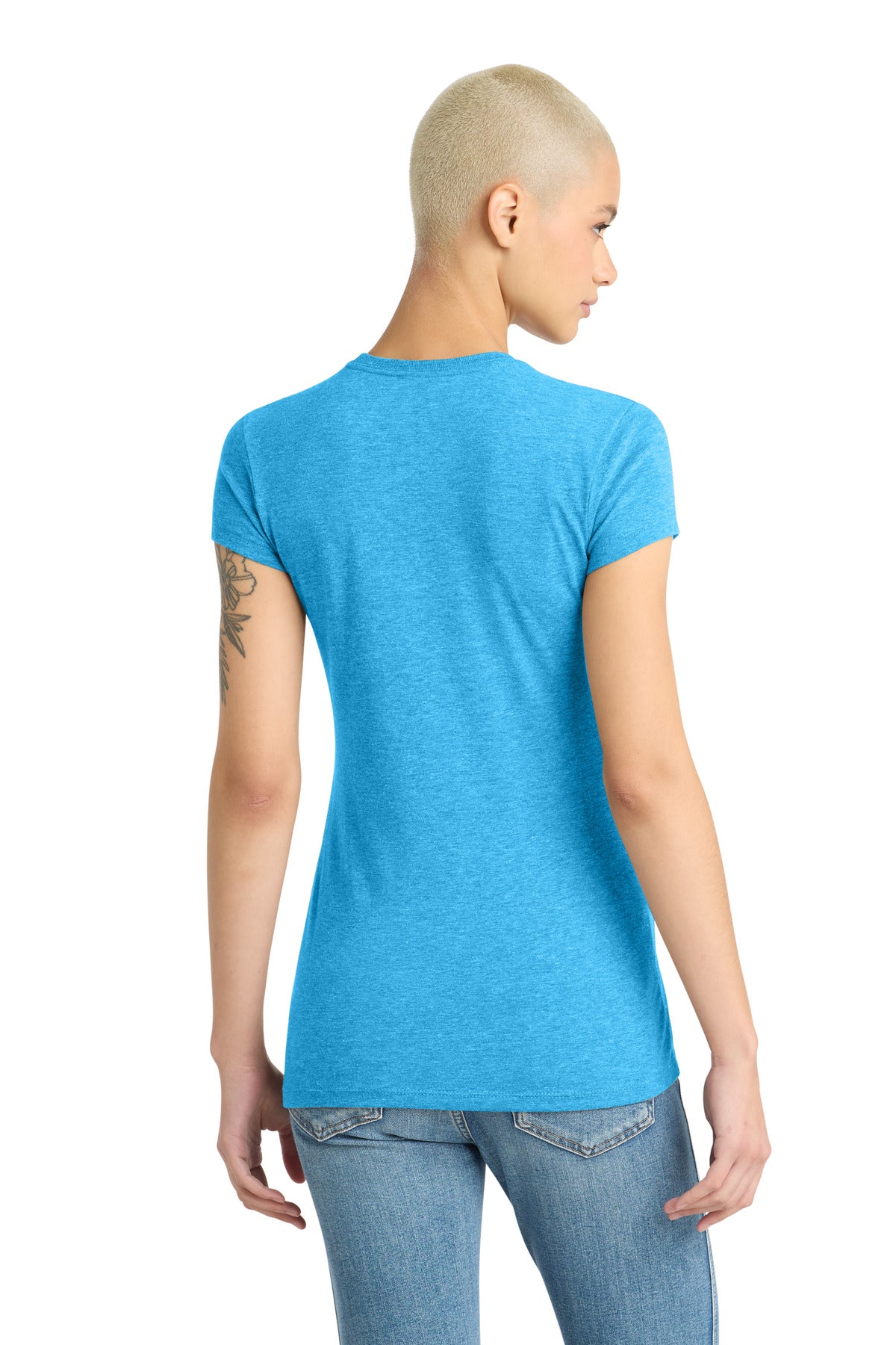 District Women's Fitted Perfect Tri Tee. DT155 - Turquoise Frost - back