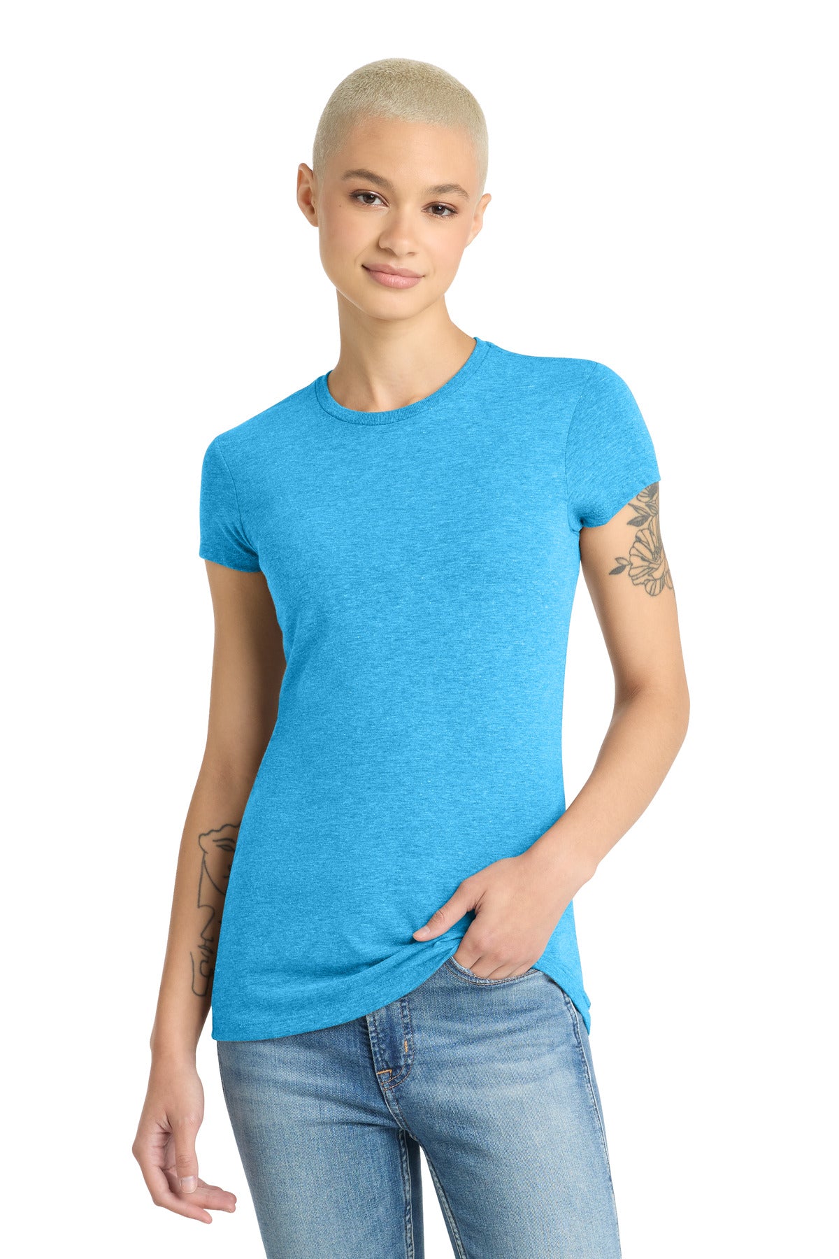 District Women's Fitted Perfect Tri Tee. DT155 - Turquoise Frost - front